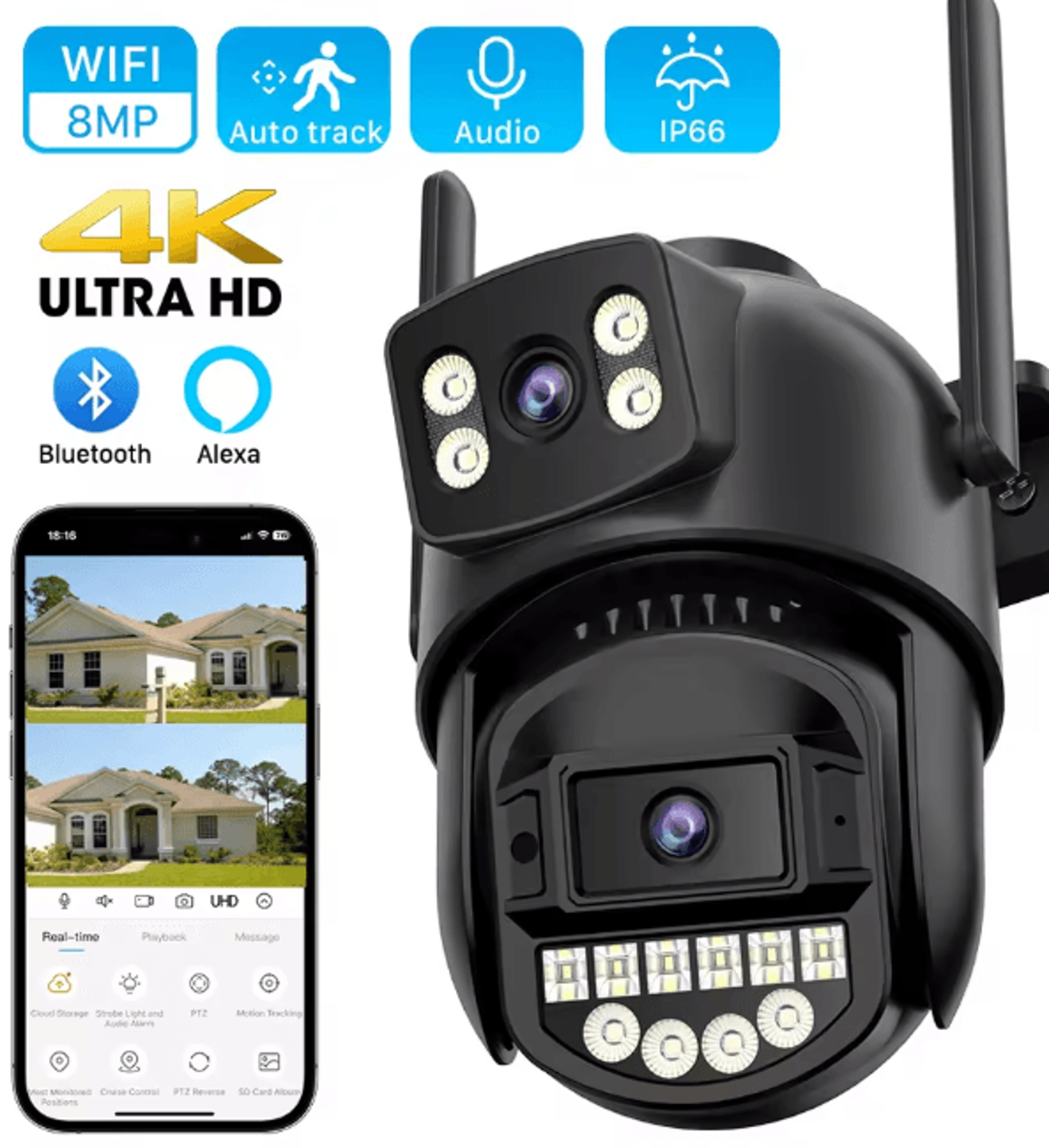 8MP 4K Dual Lens PTZ WiFi Security Camera With AI Human Detection And Auto Tracking 0