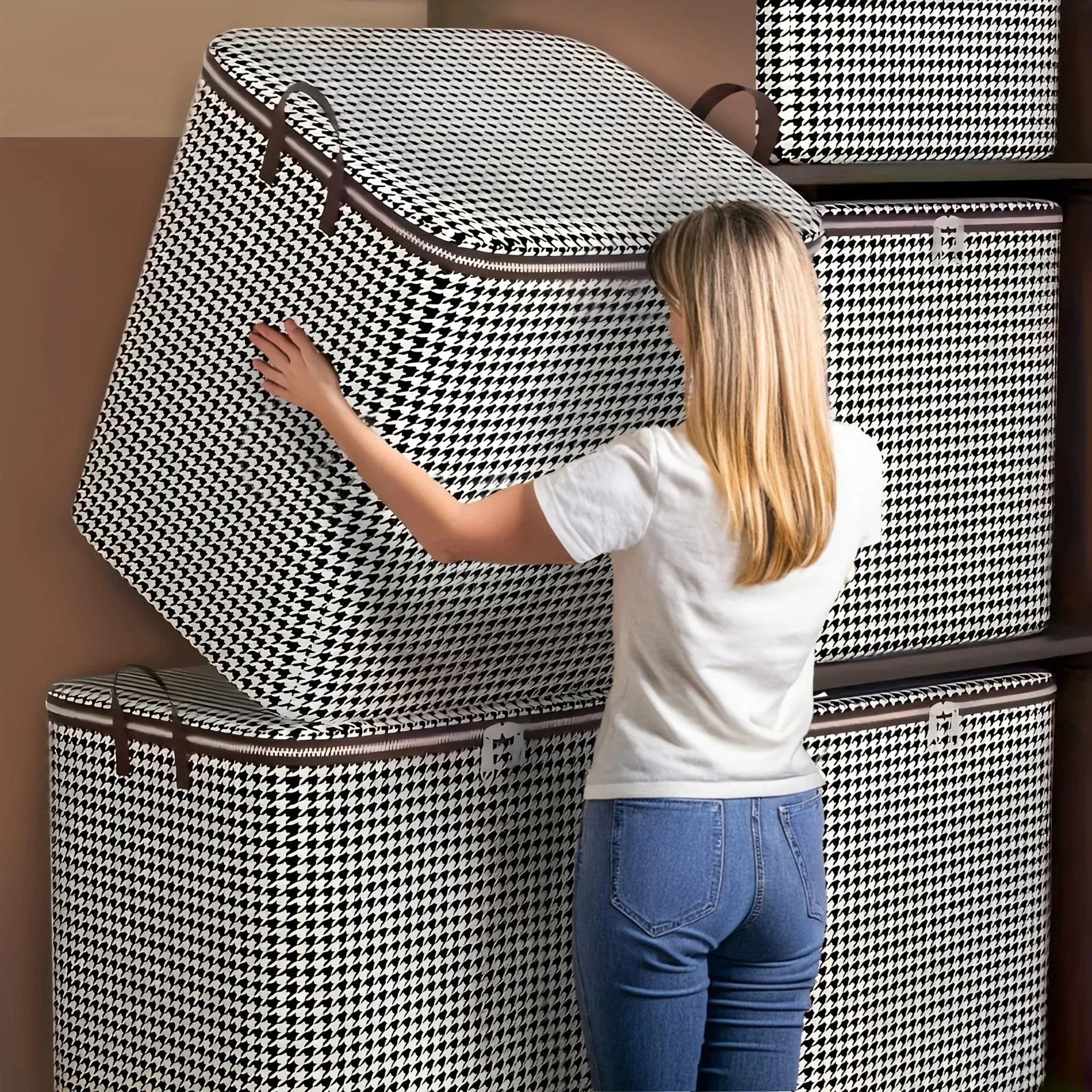 Houndstooth Foldable Bedding And Clothes Organizer 0