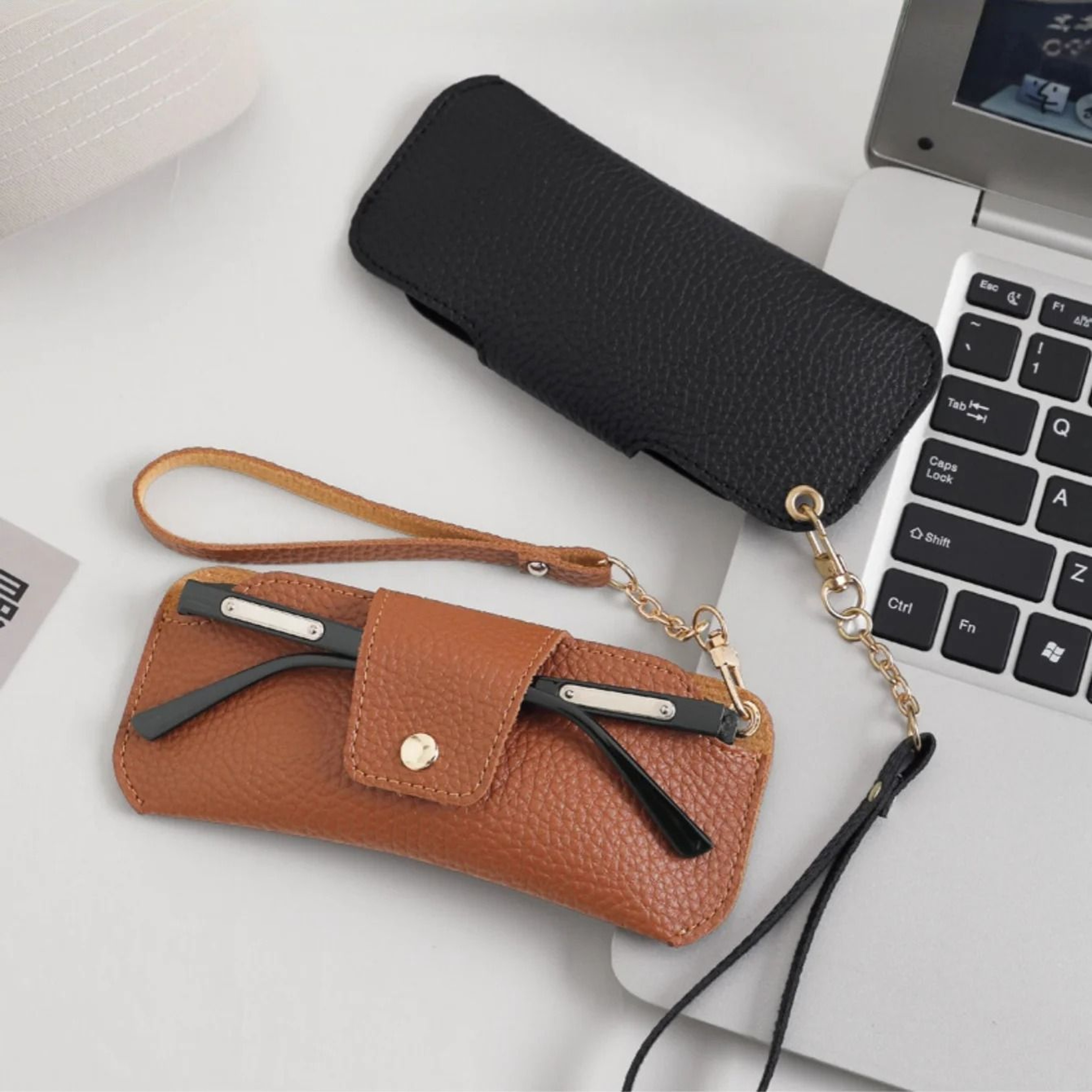 Soft PU Leather Sunglasses Case With Wrist Strap 1