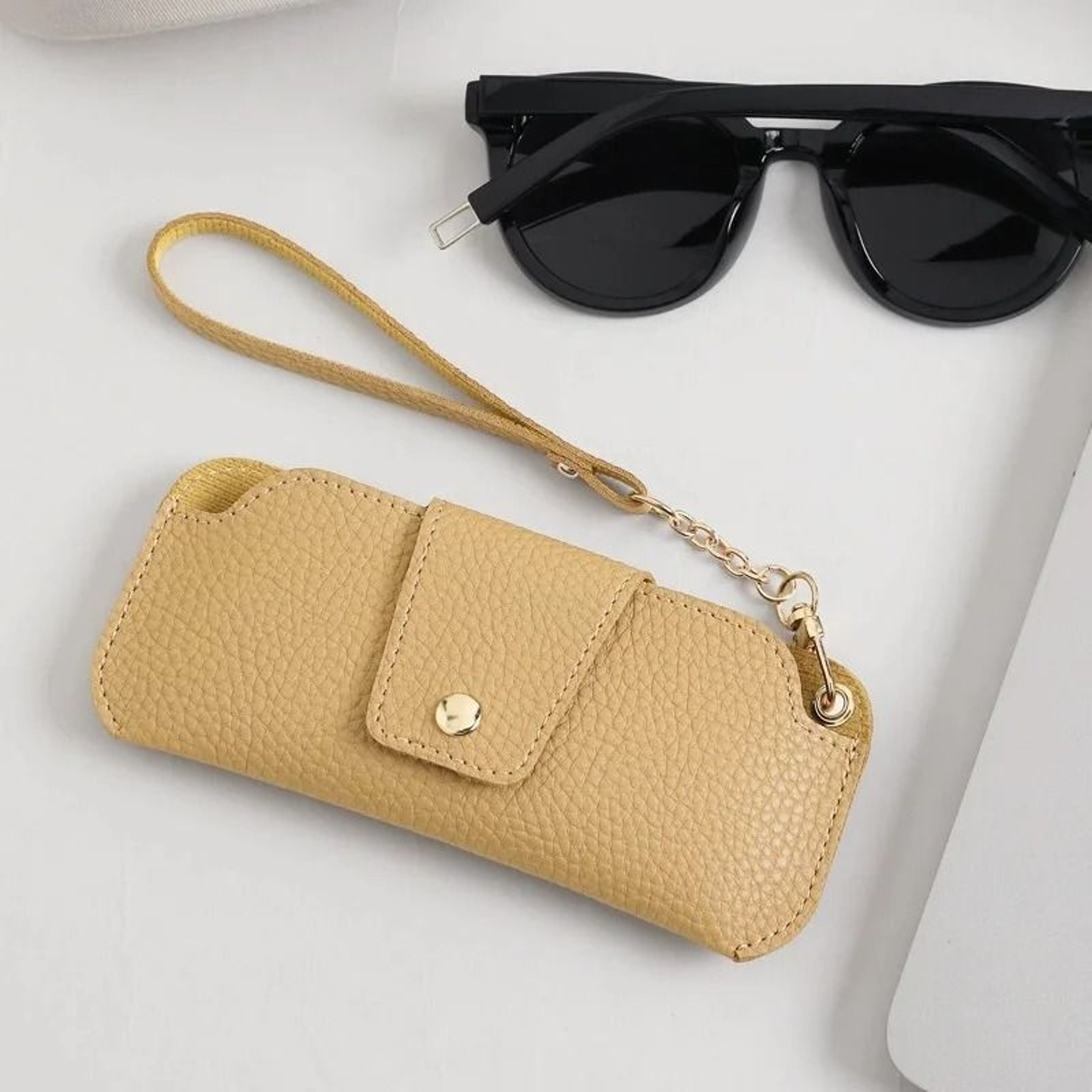 Soft PU Leather Sunglasses Case With Wrist Strap 6
