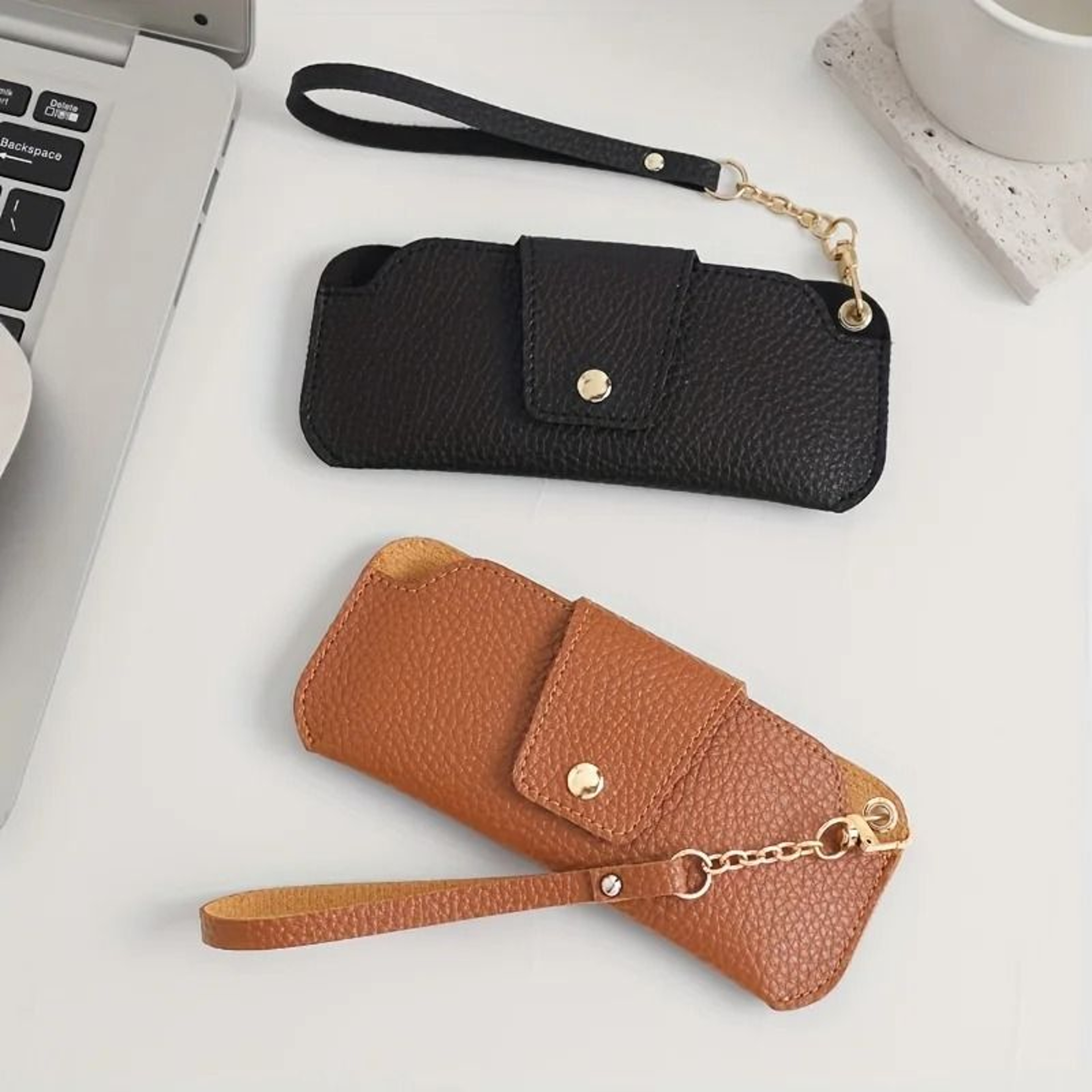 Soft PU Leather Sunglasses Case With Wrist Strap 3