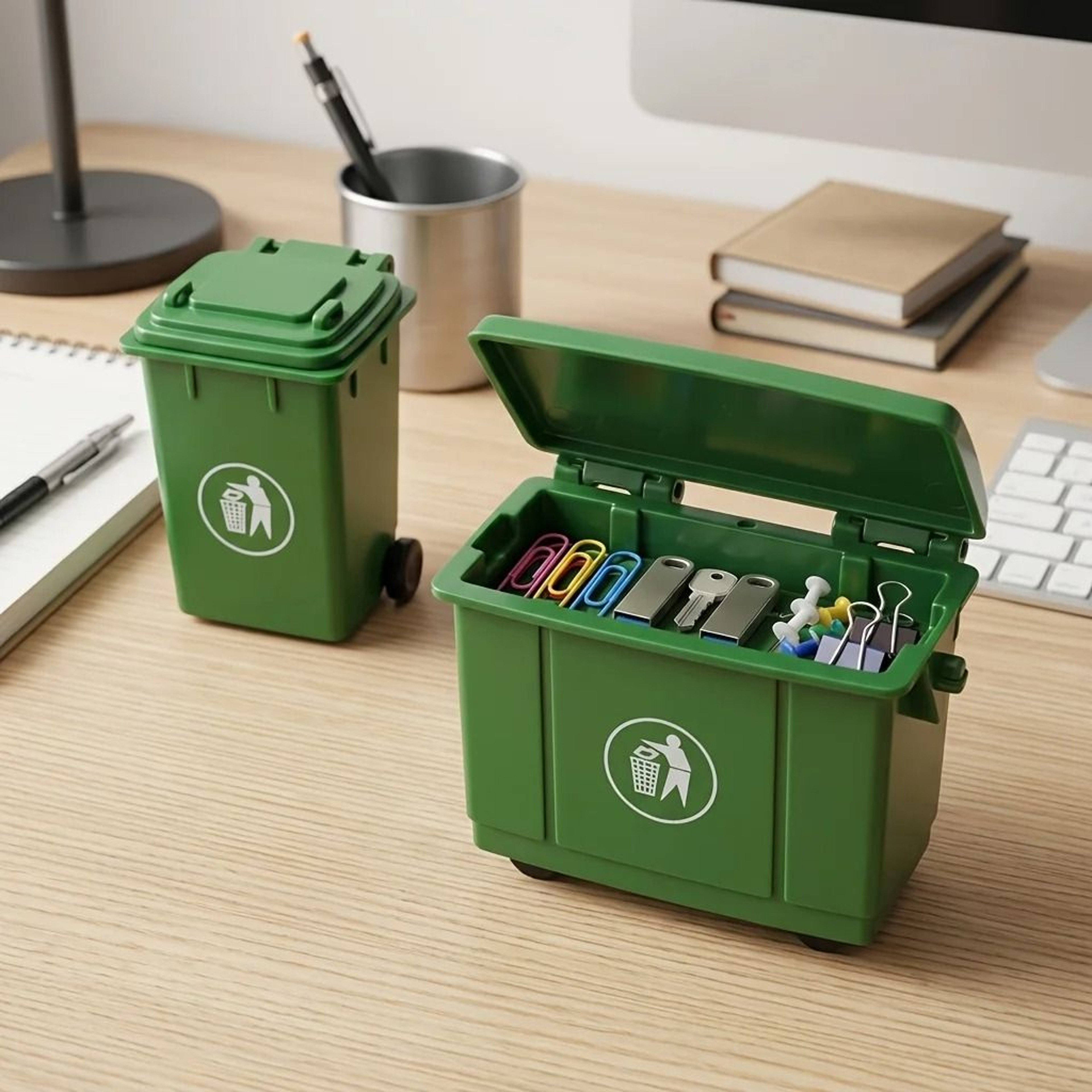 2 Piece Portable Desktop Storage And Trash Bins 2