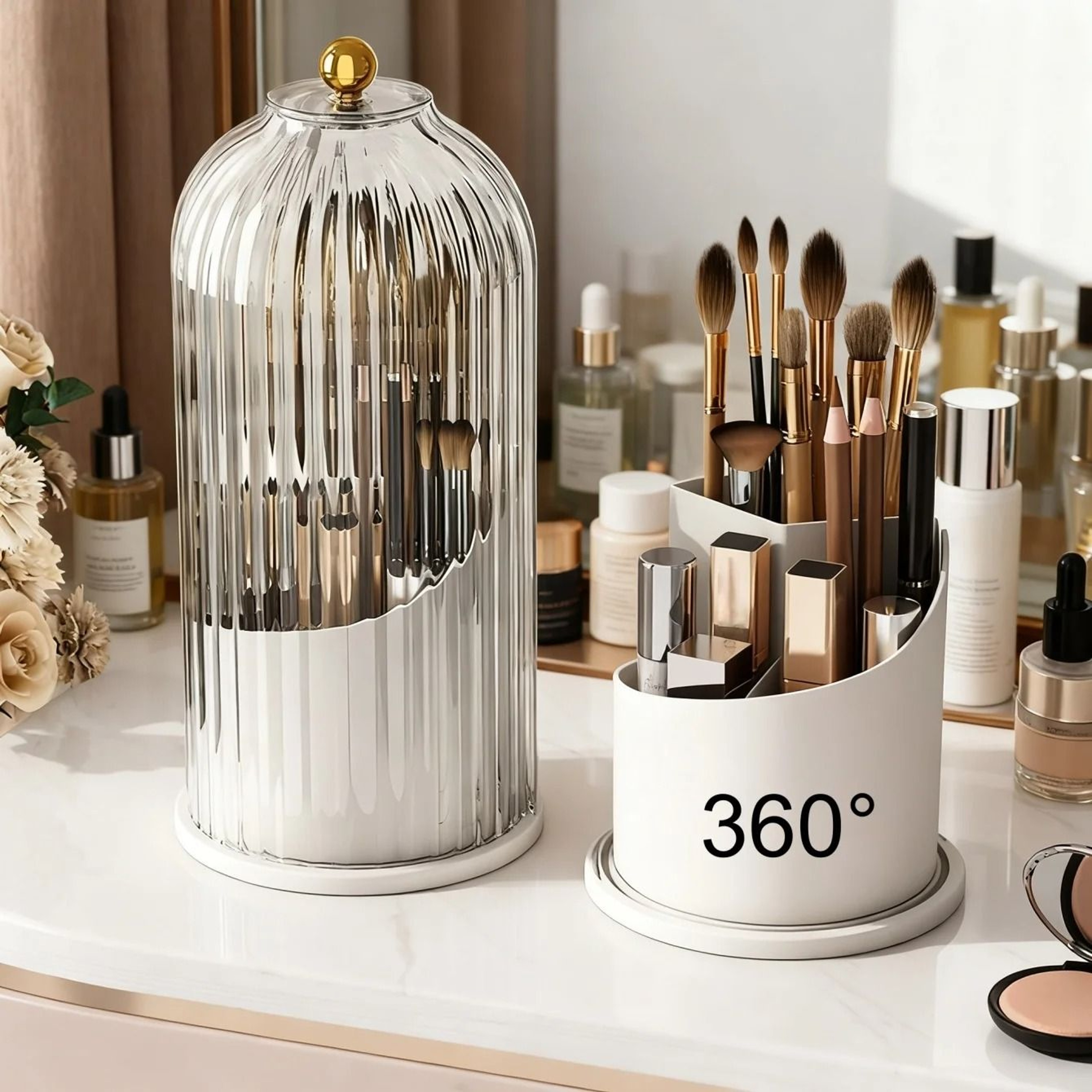Rotating Dustproof Makeup Brush Holder With Clear Lid 1
