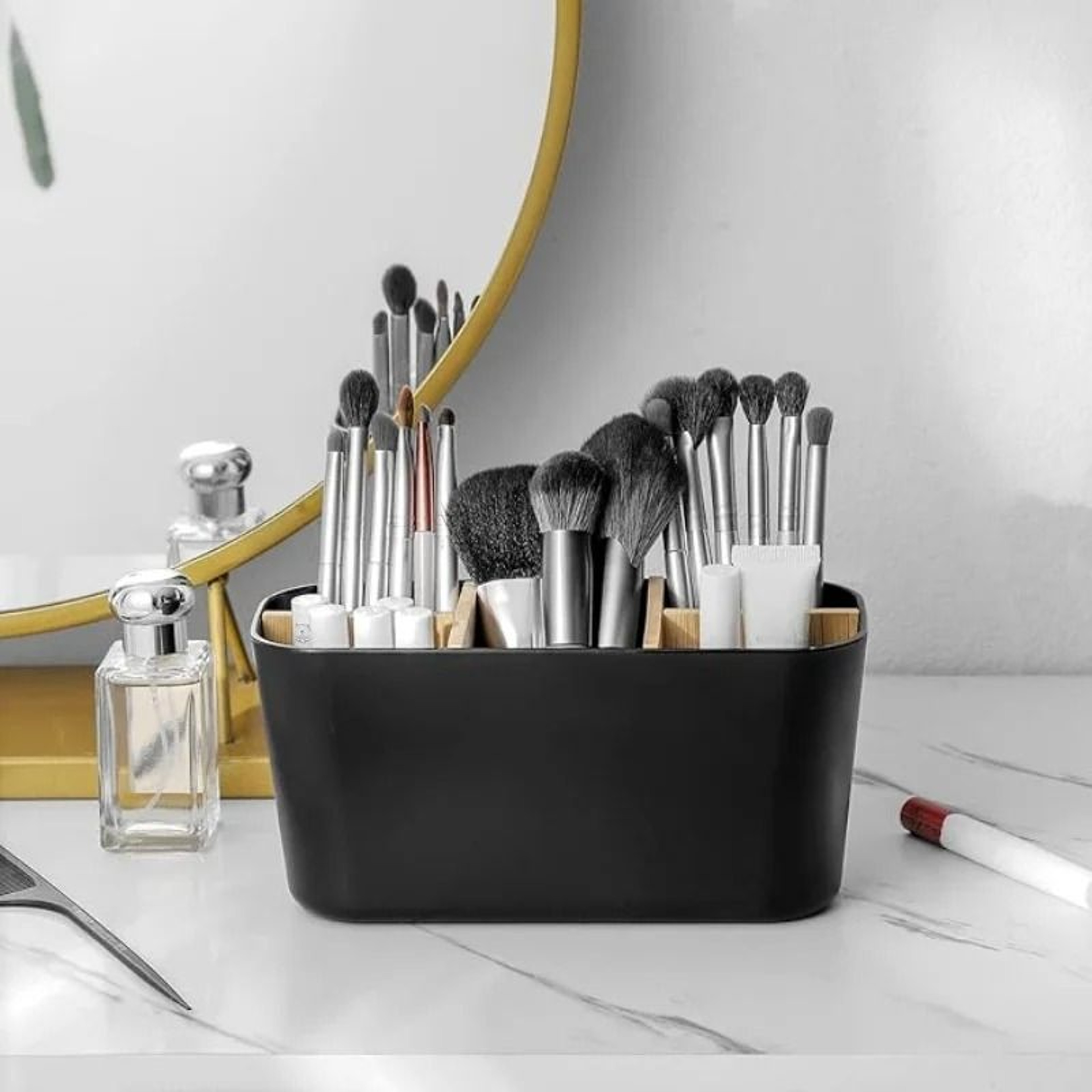 Bamboo 5 Slot Bathroom Toothbrush Organizer Holder 0