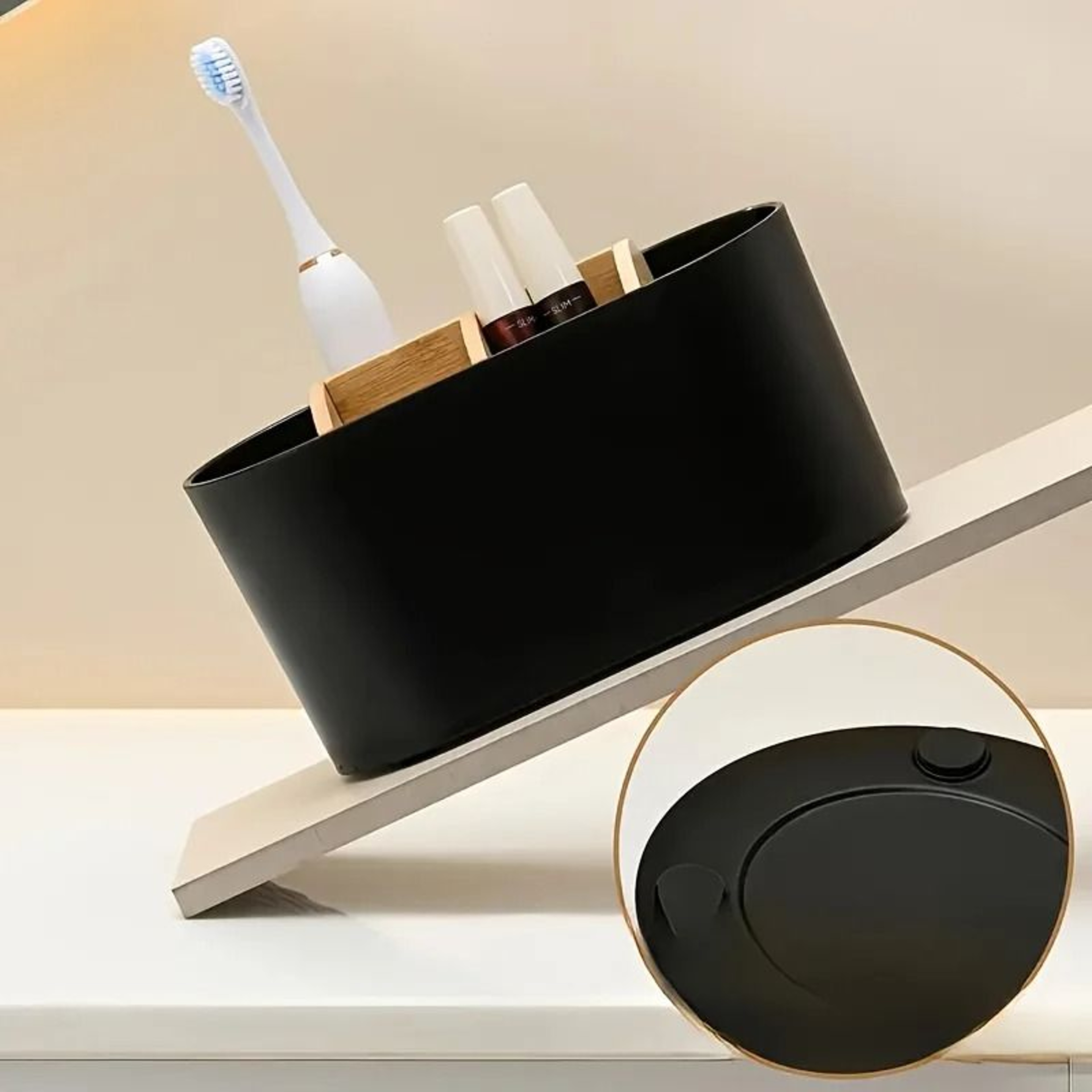 Bamboo 5 Slot Bathroom Toothbrush Organizer Holder 3