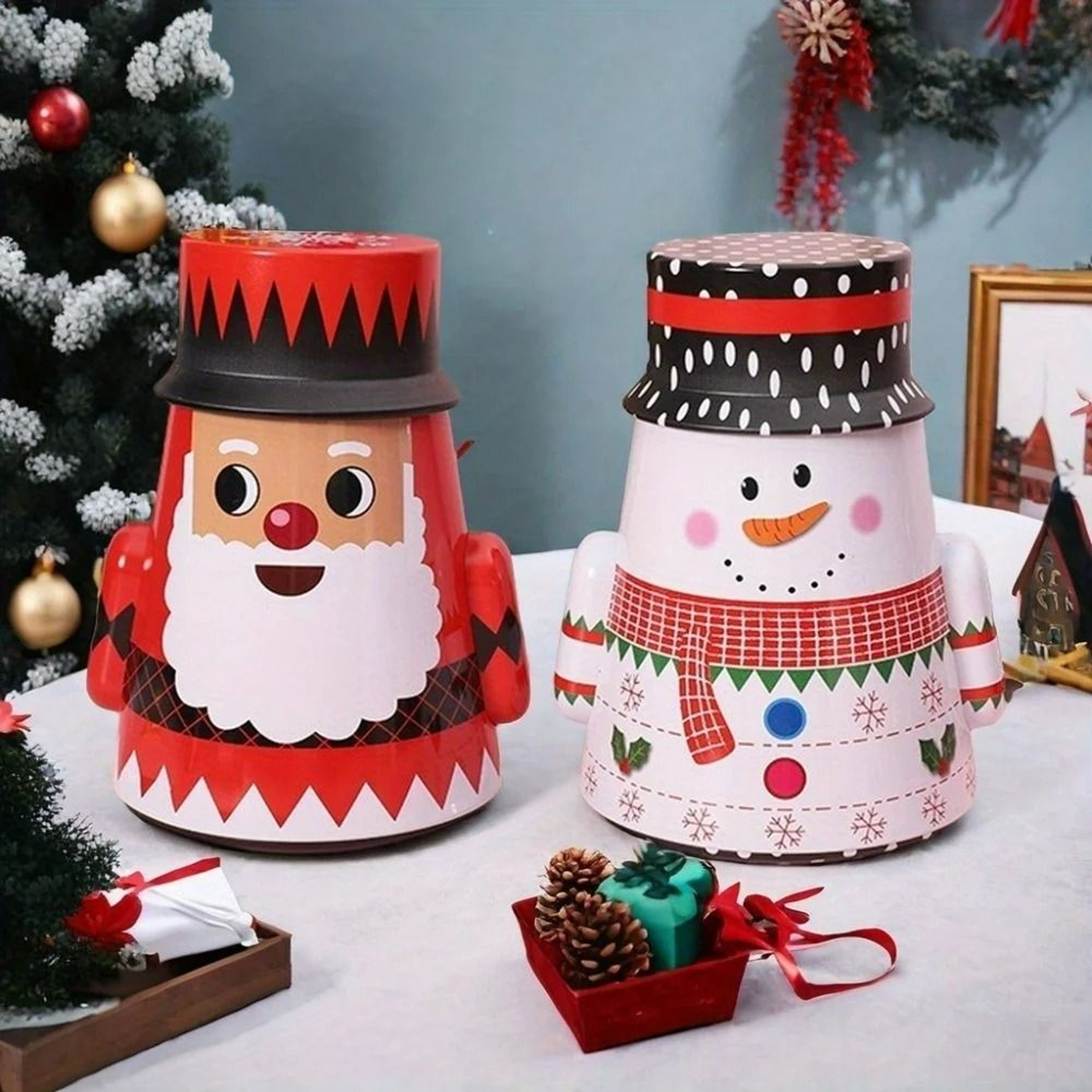 Festive Christmas Cookie Tin Gift Box Set With Lids And Ribbon 3