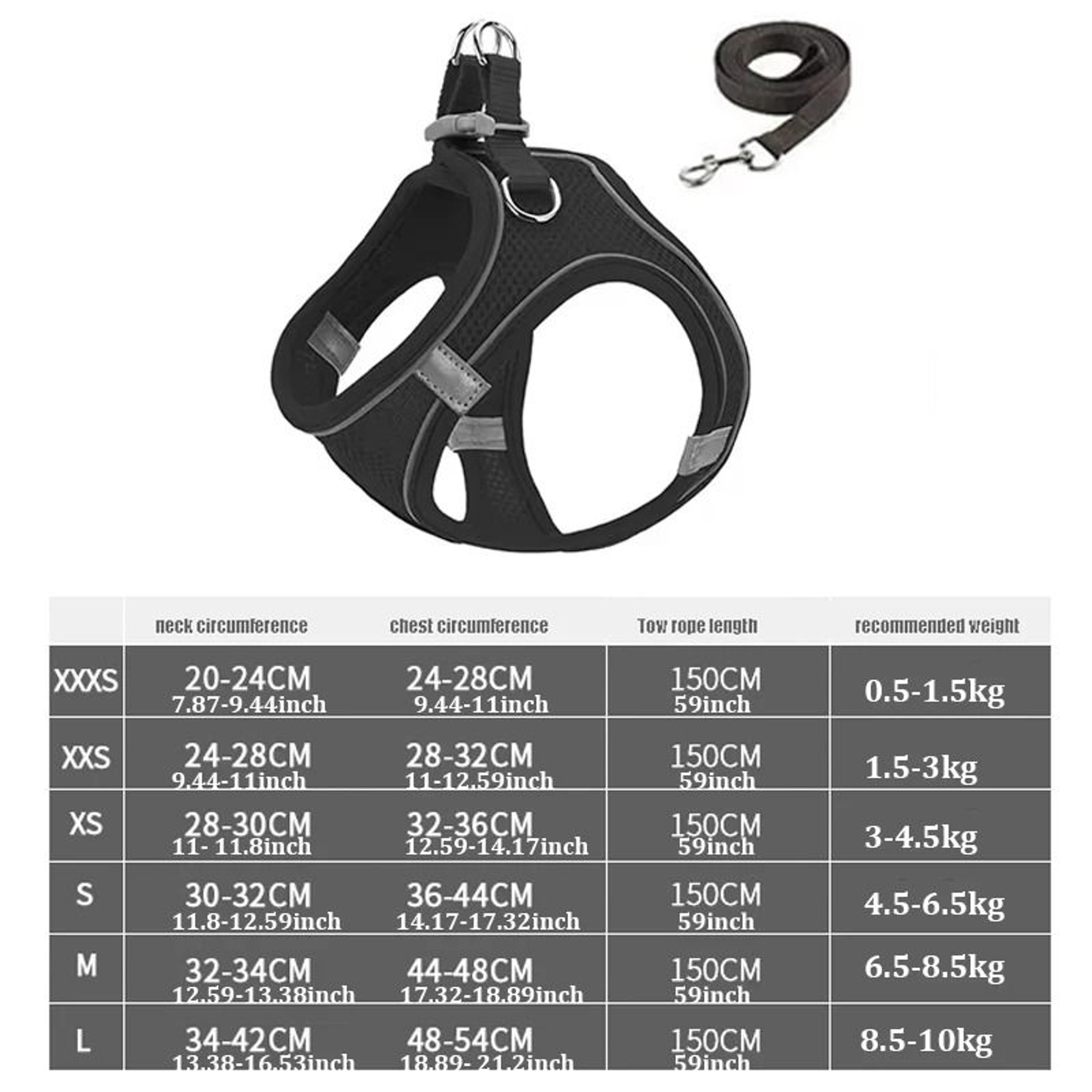 Reflective Adjustable Dog Harness and Leash Set – view 14