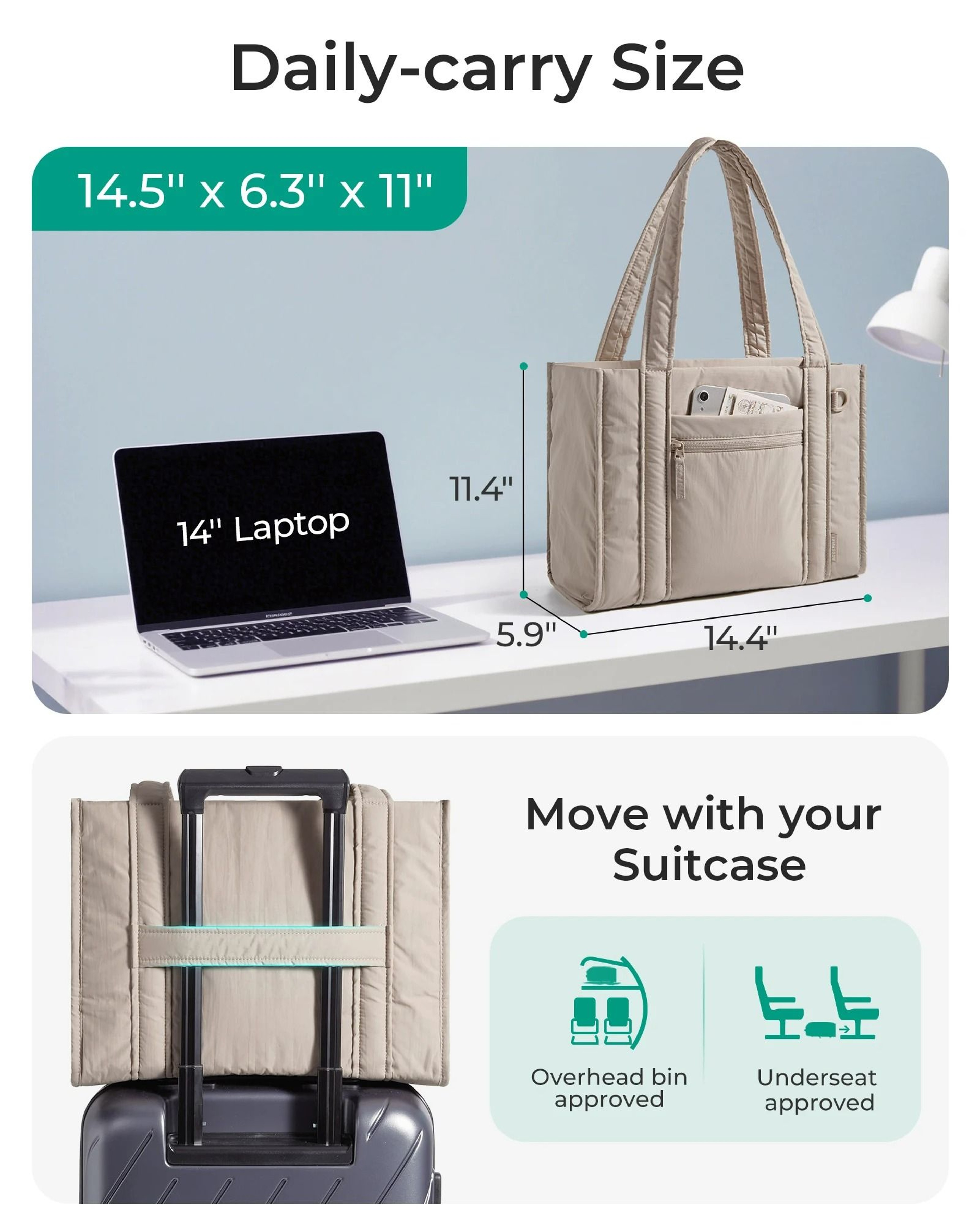 Lightweight Large Capacity Zipper Tote Bag 4