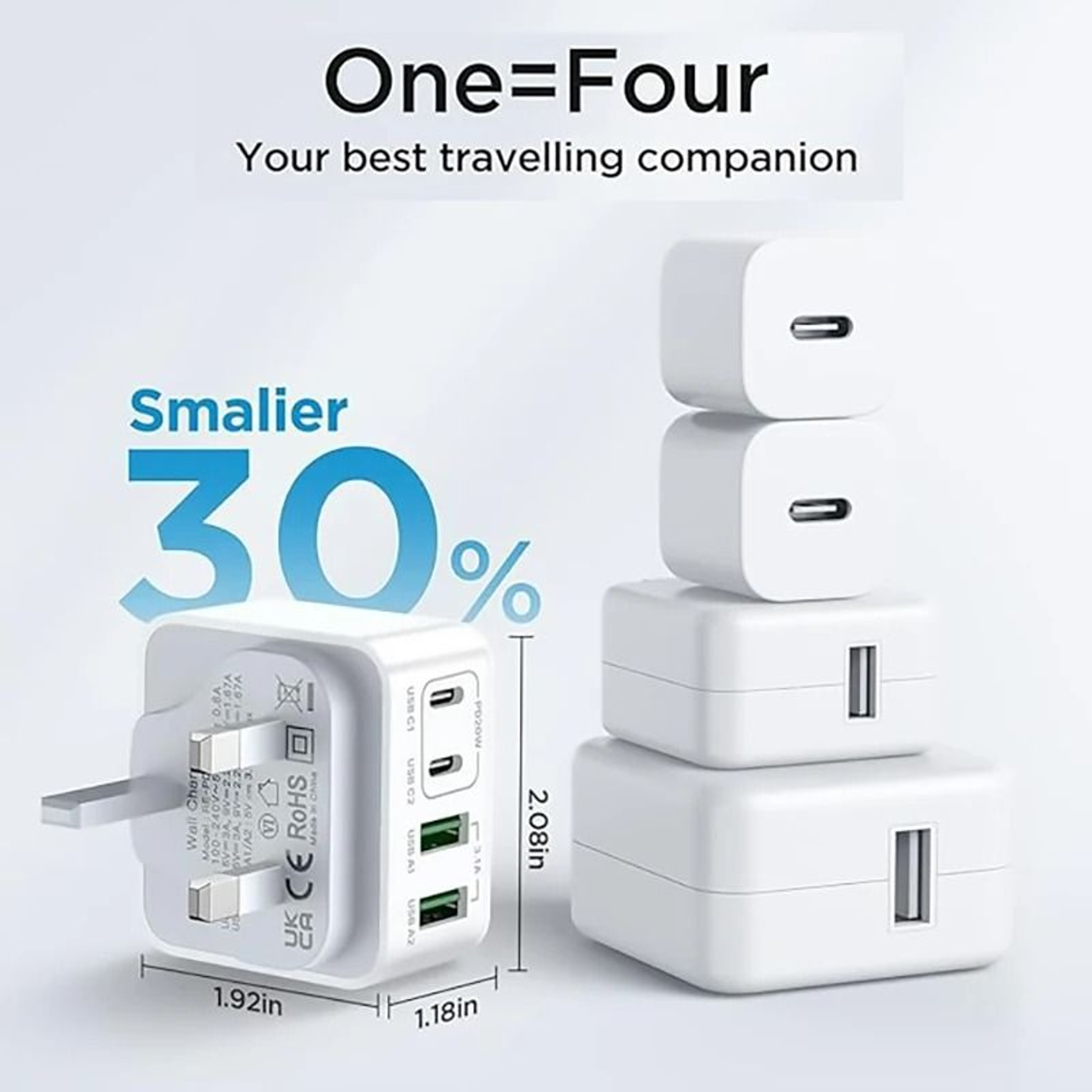 40W Four Port USB C And USB A Wall Charger 1