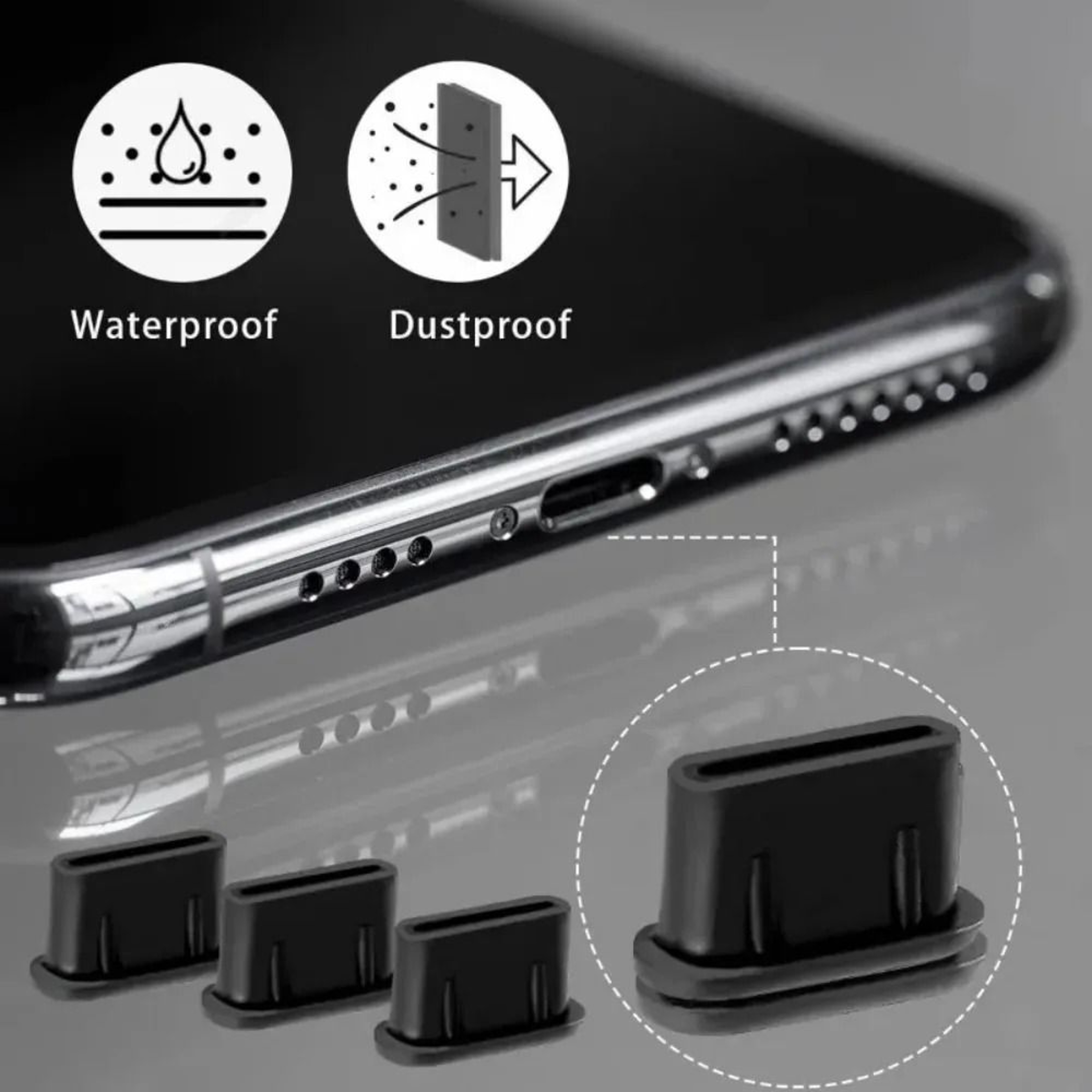 Silicone USB C Dust Plug And Cleaning Brush Set 3