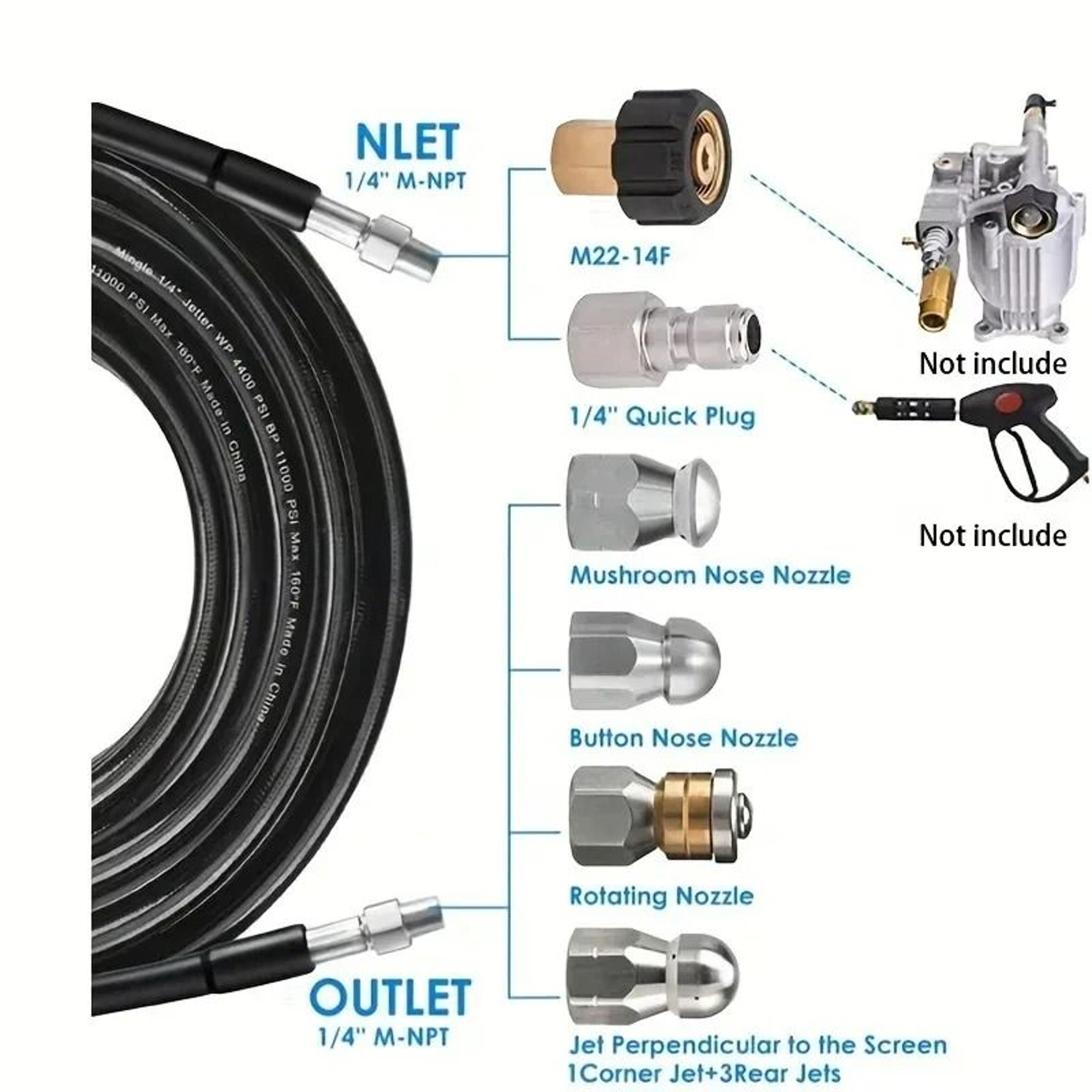 100 Foot Pressure Washer Sewer Jetter Kit 2