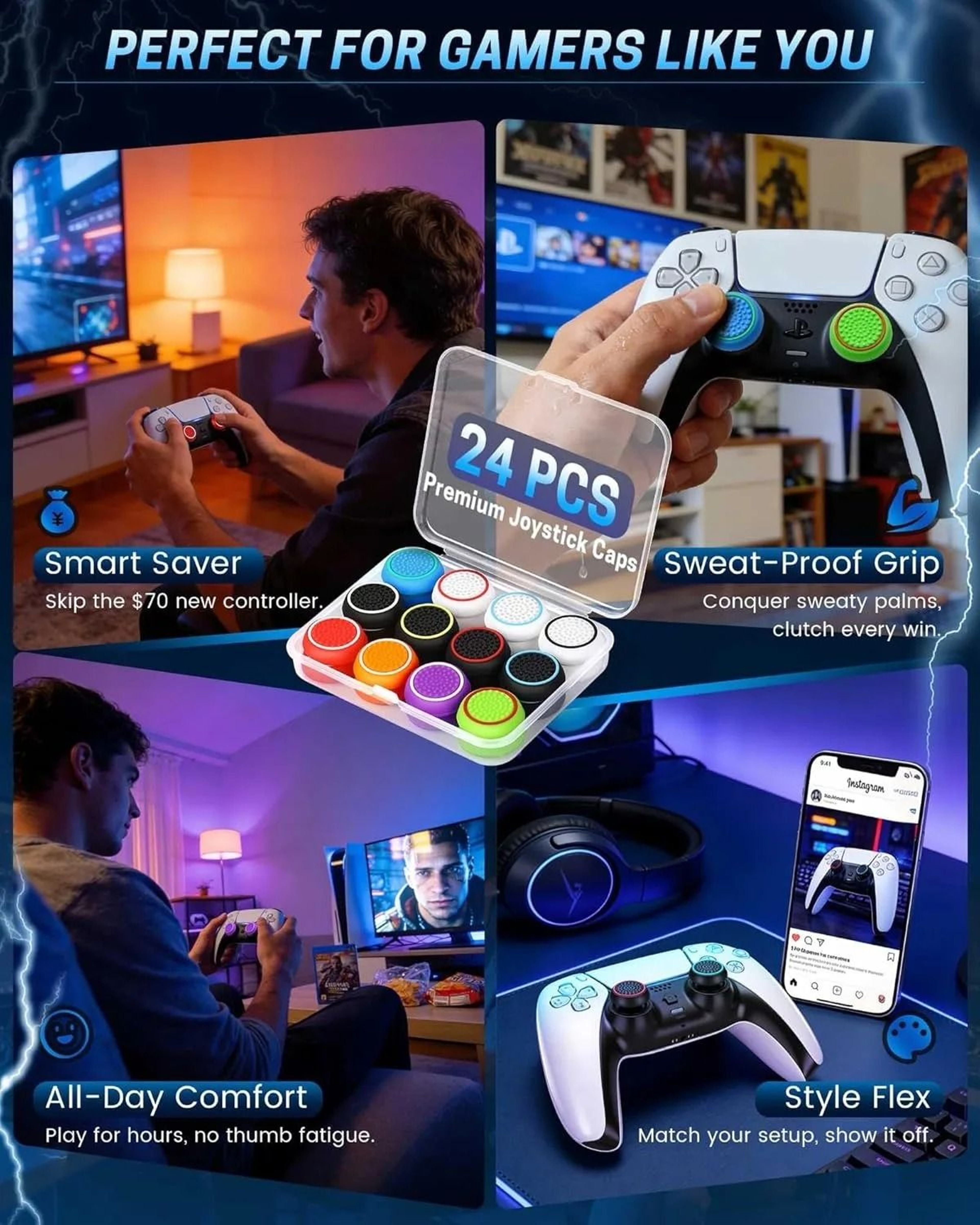 24 Piece Rainbow Controller Thumb Grip Caps 6