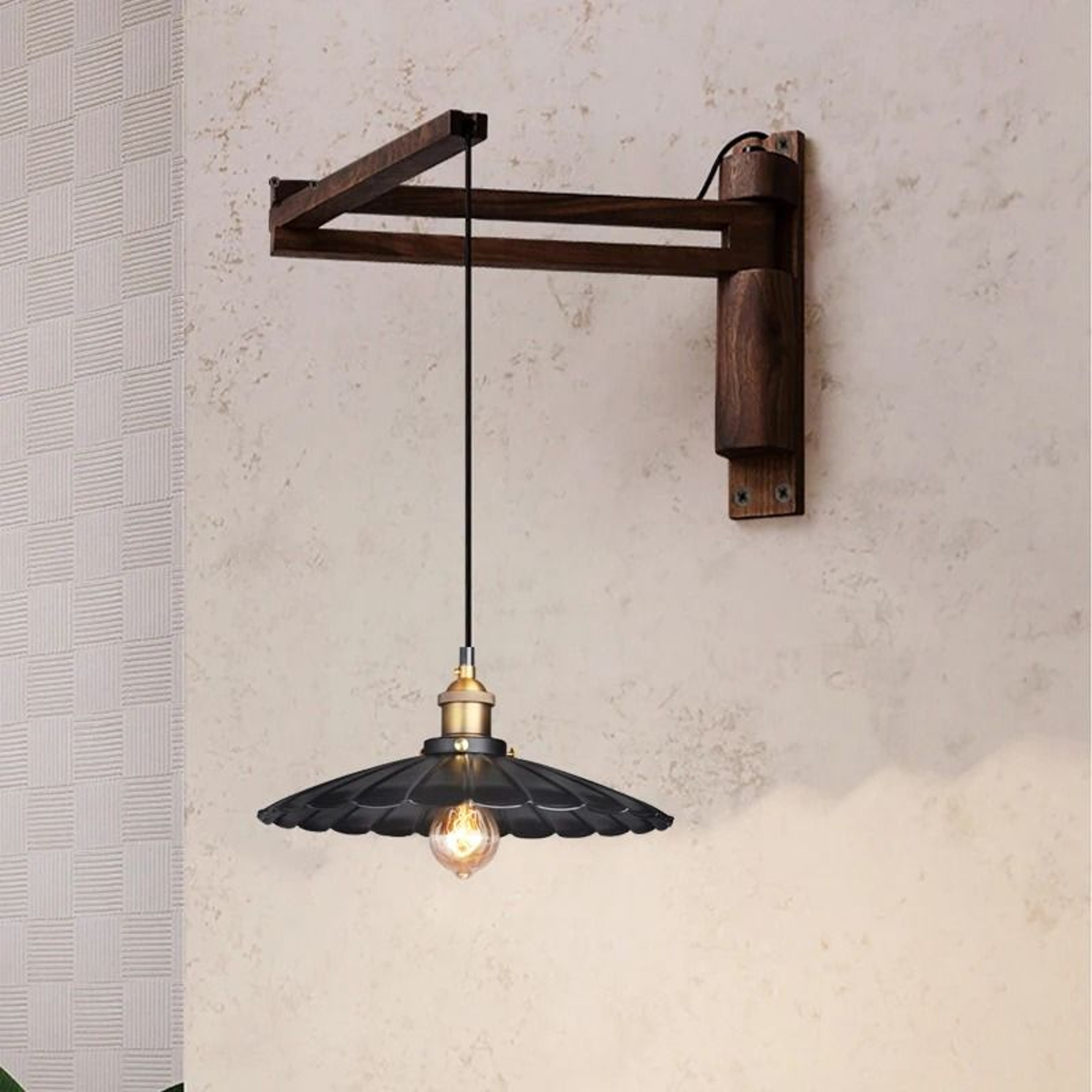 Japanese Solid Wood Folding Wall Lamp 1