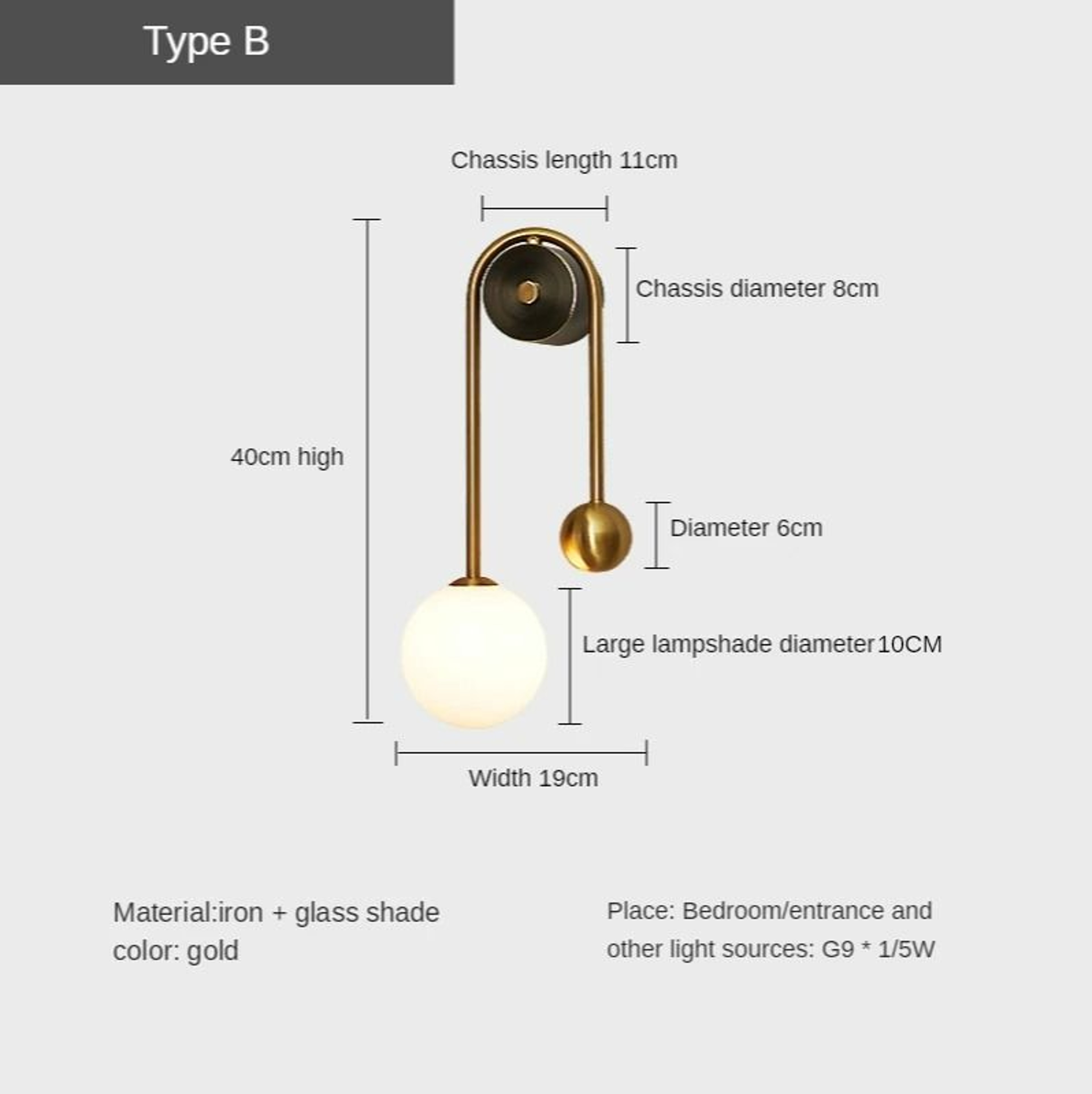 Solara Gold Glass Orb Sconce 6