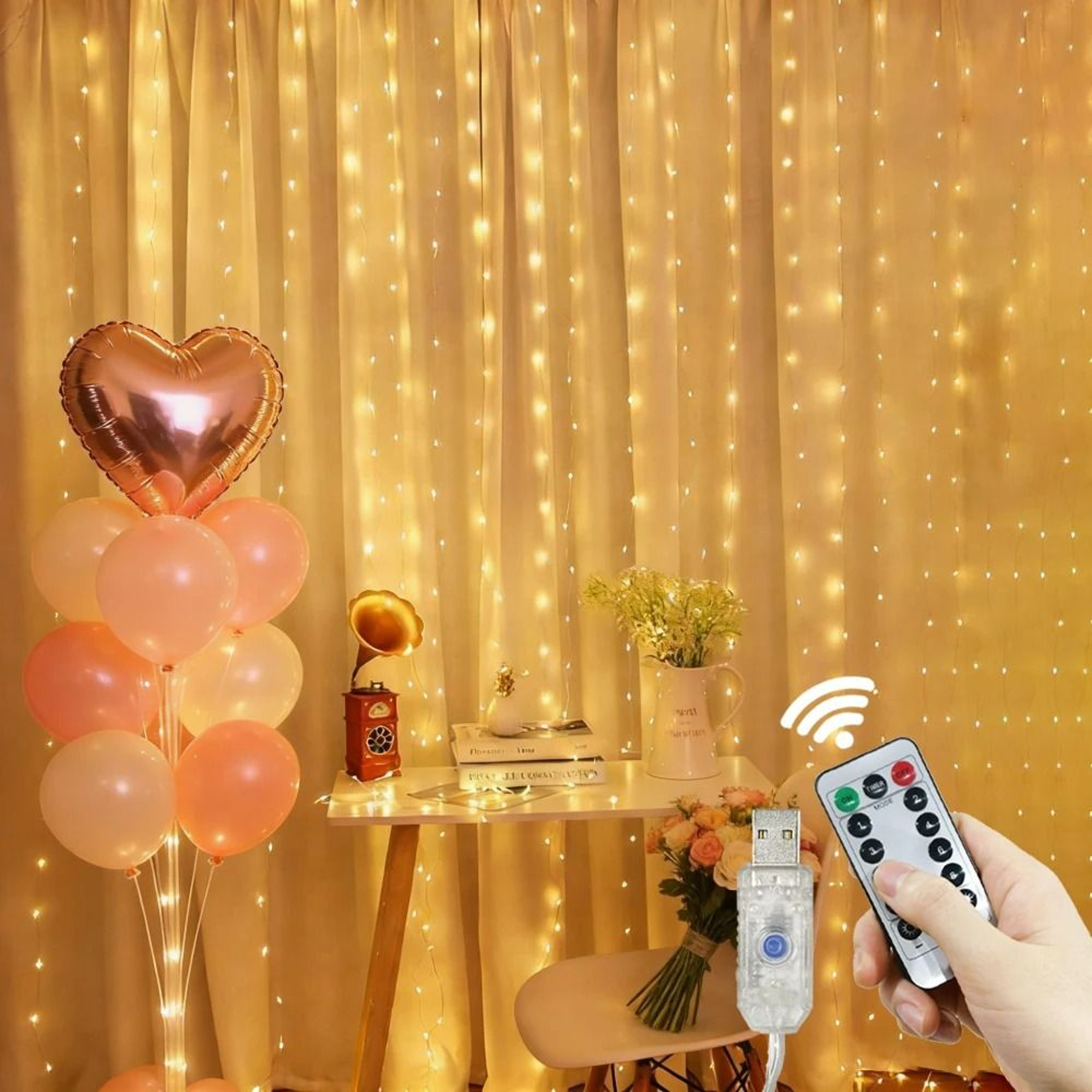 NoorVista USB LED Curtain String Lights With Remote And 8 Modes 0