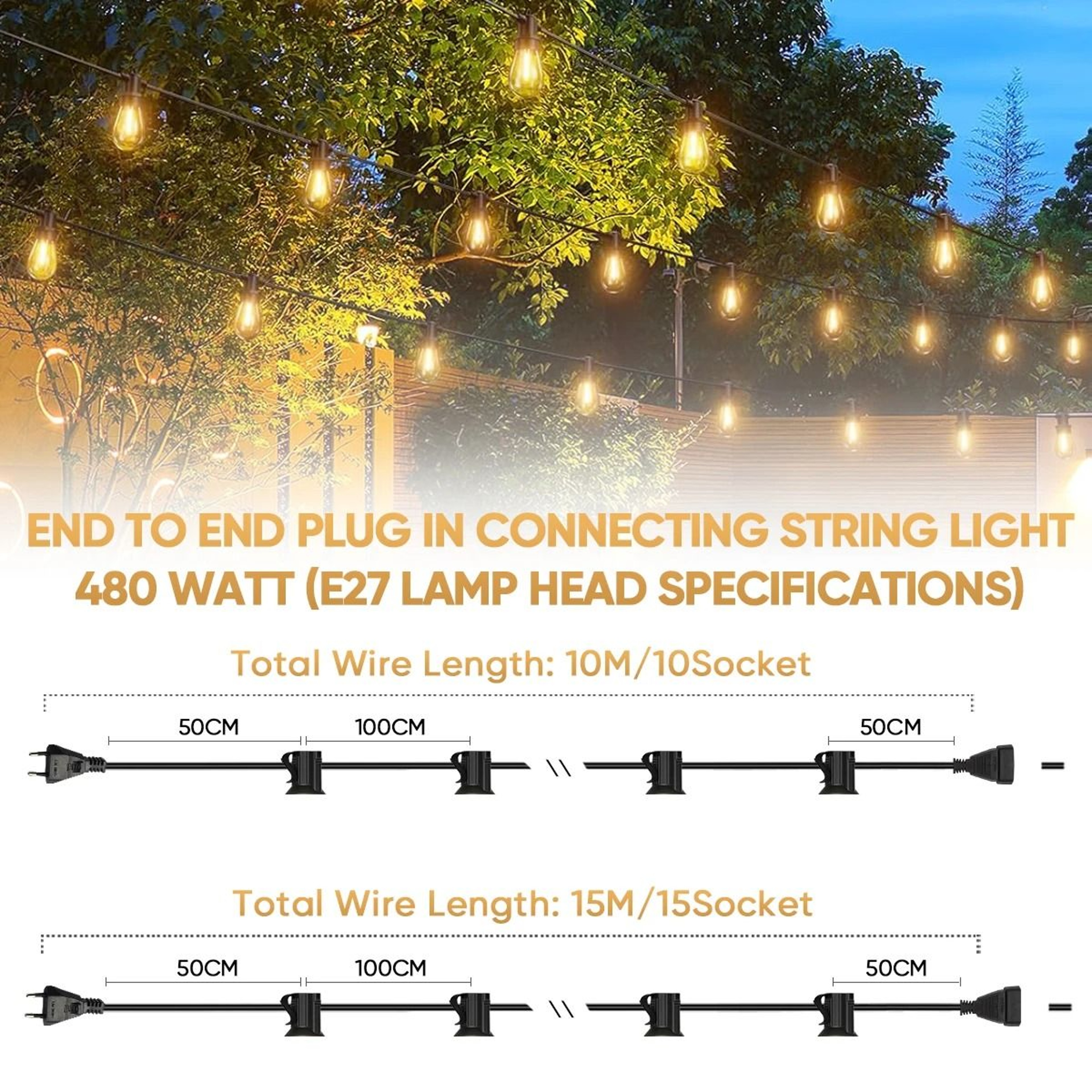 Outdoor E27 Patio Light Strand 3