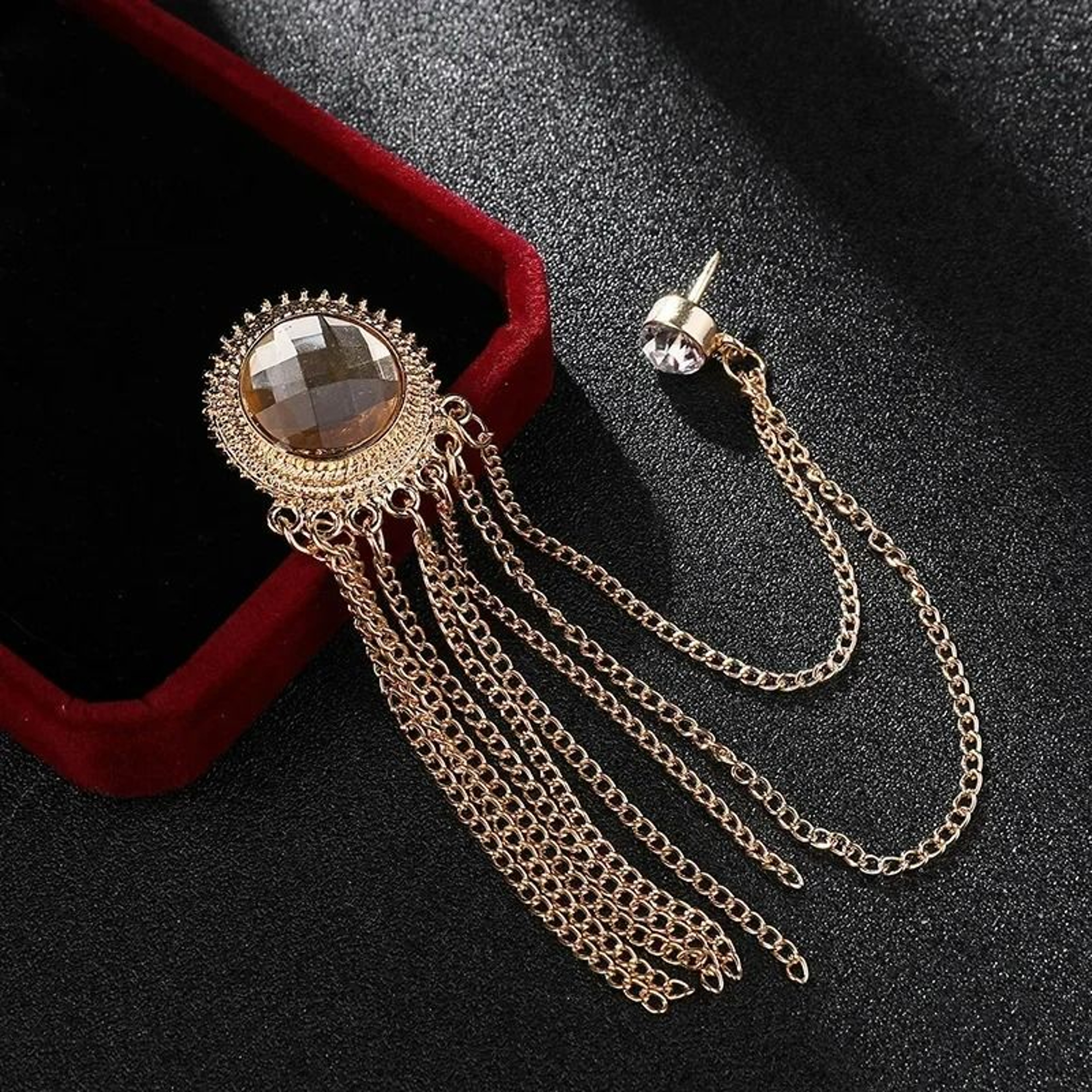 NoirGleam Crystal Tassel Brooch 13
