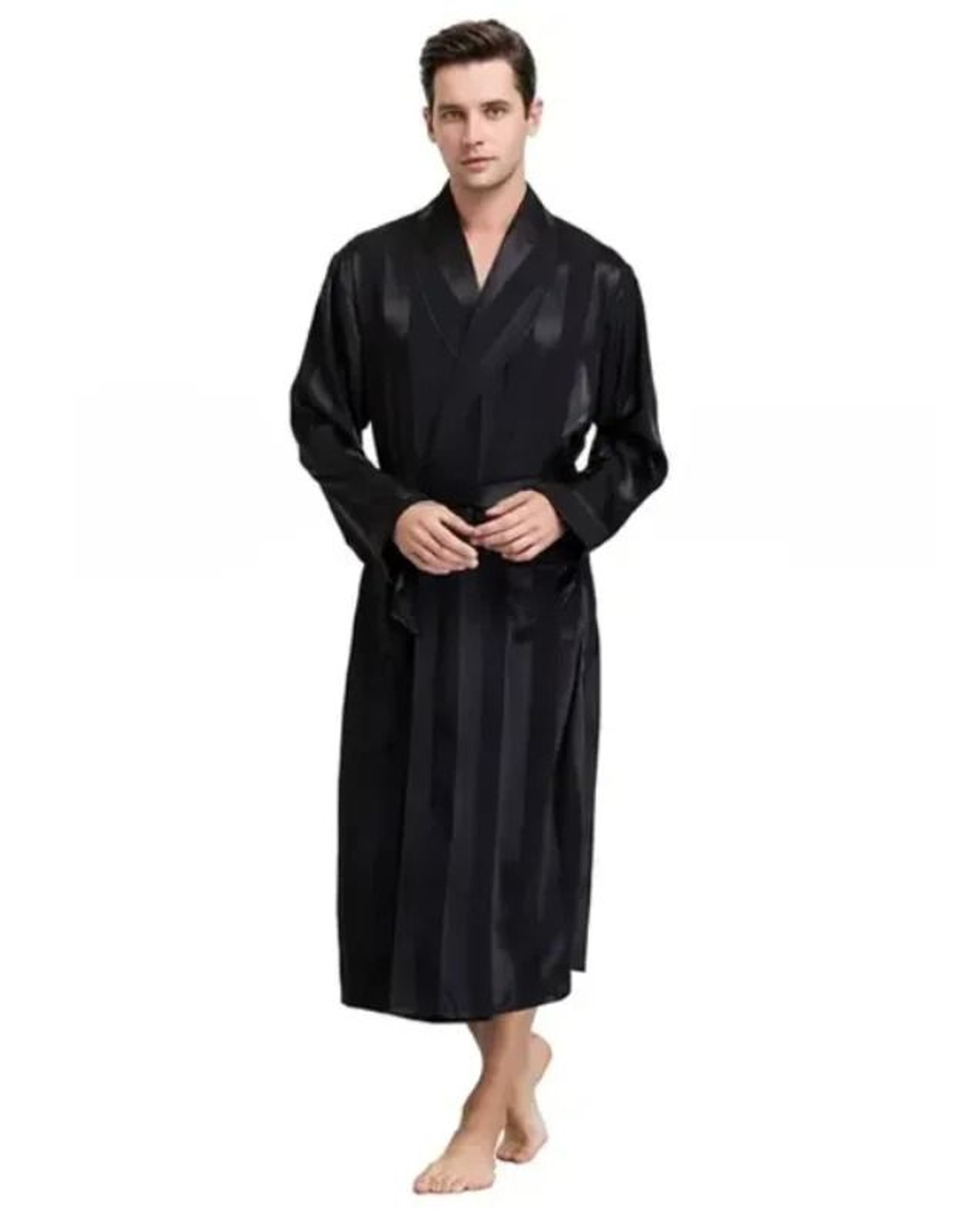 RegalSilk Mens Gold Print Satin Kimono Robe 10
