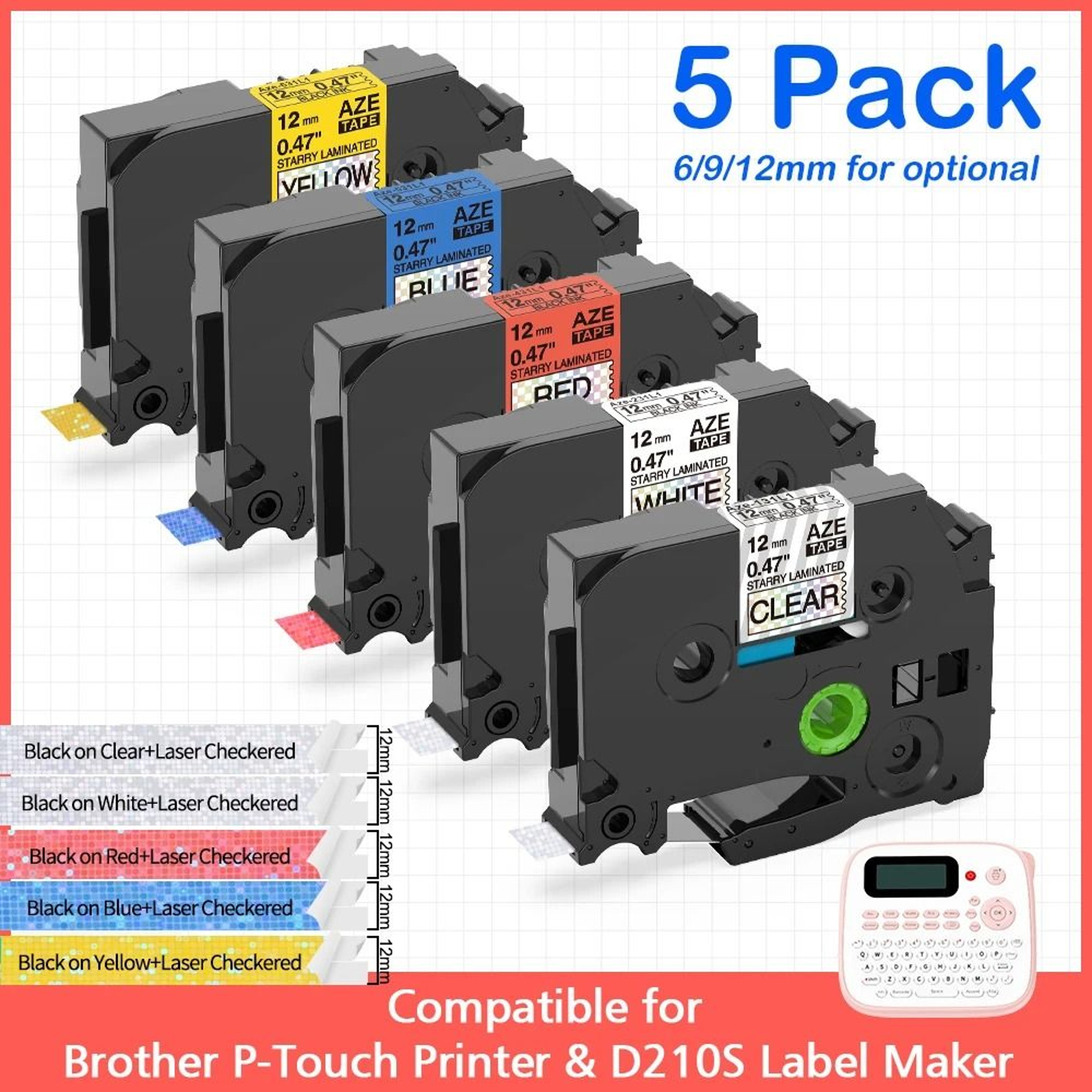 LaserGlow Glitter Checkered Label Tape For Brother P Touch 2