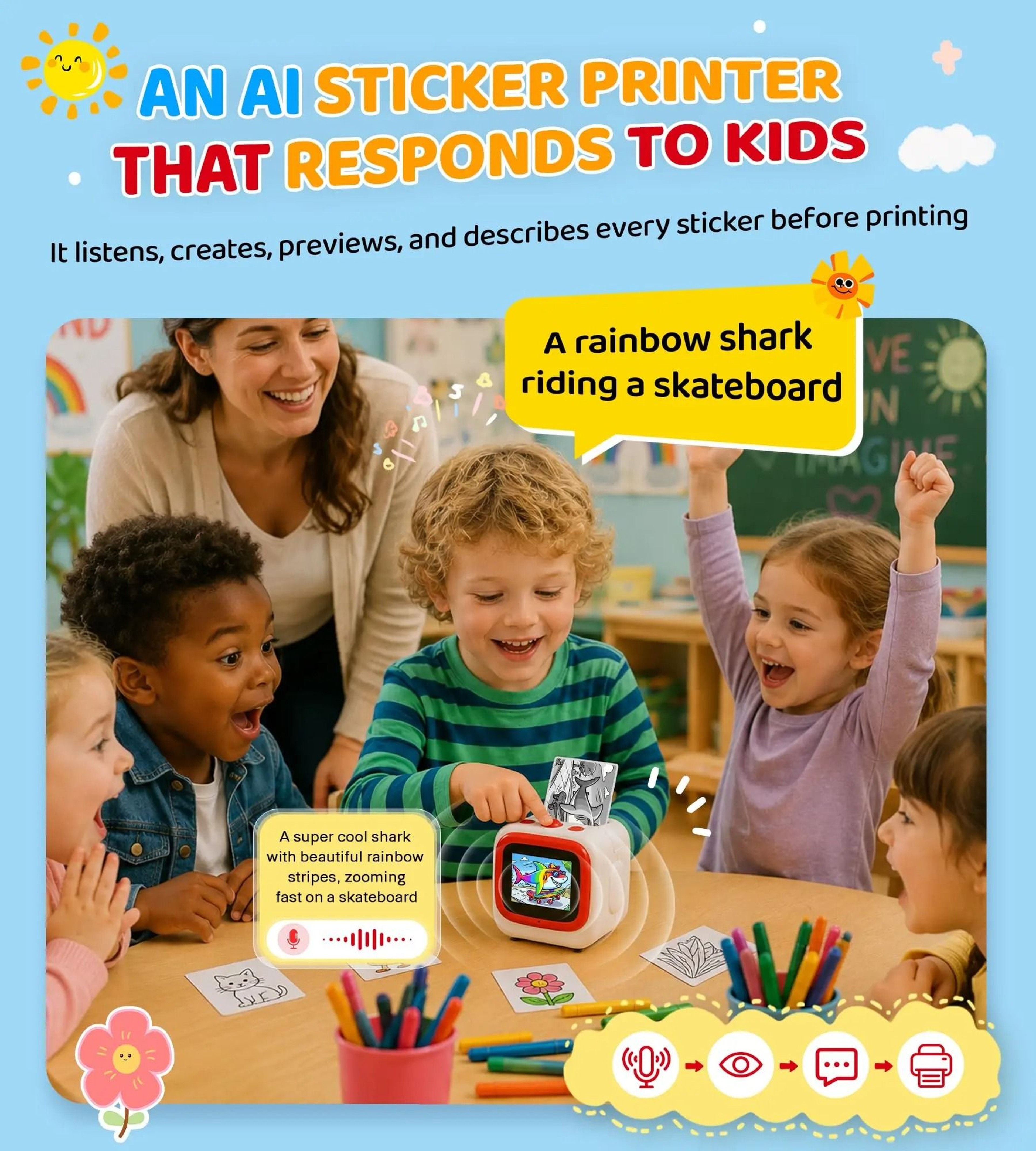 AI Voice Activated Mini Sticker Printer For Kids 2