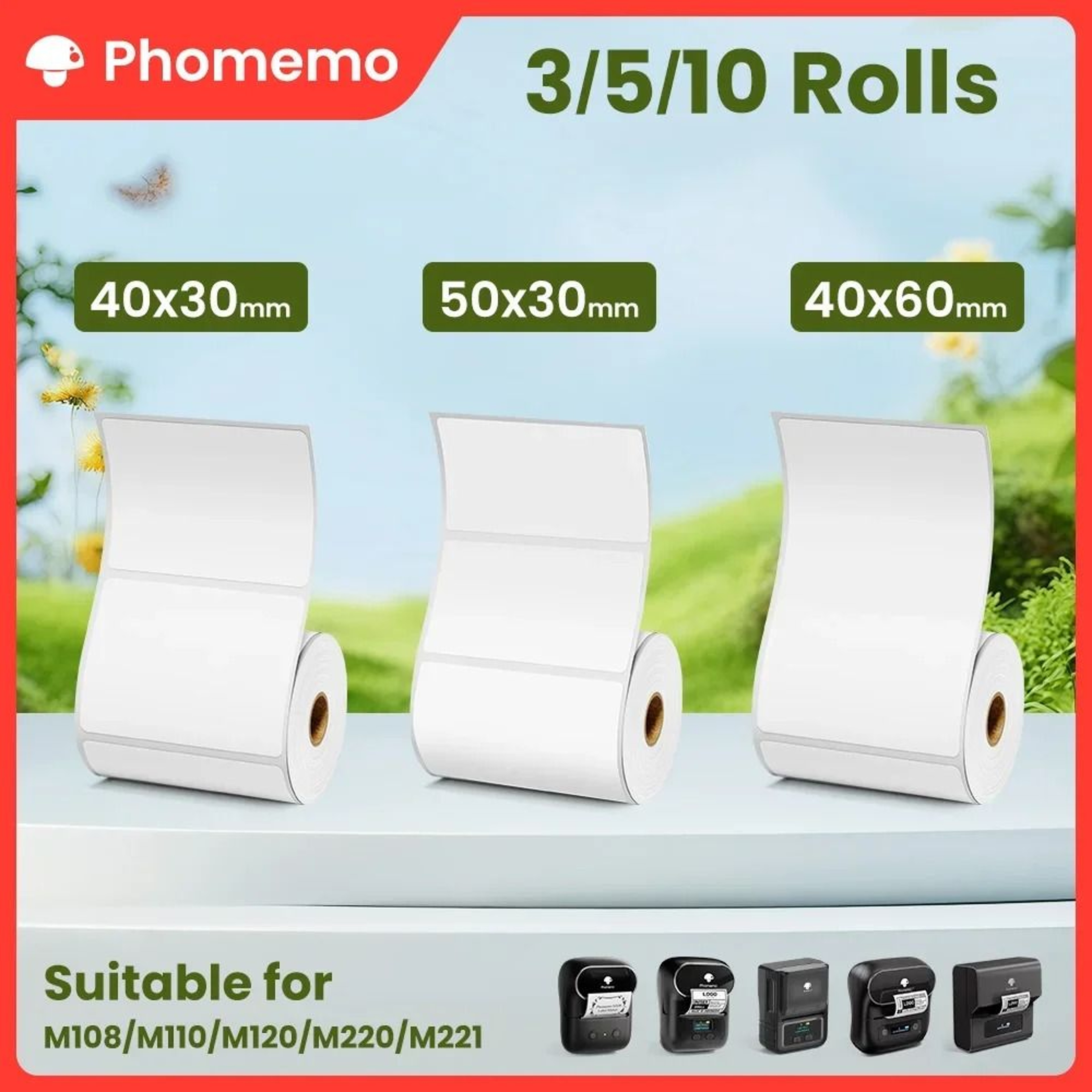 Phomemo 40x30mm White Thermal Label Rolls 0