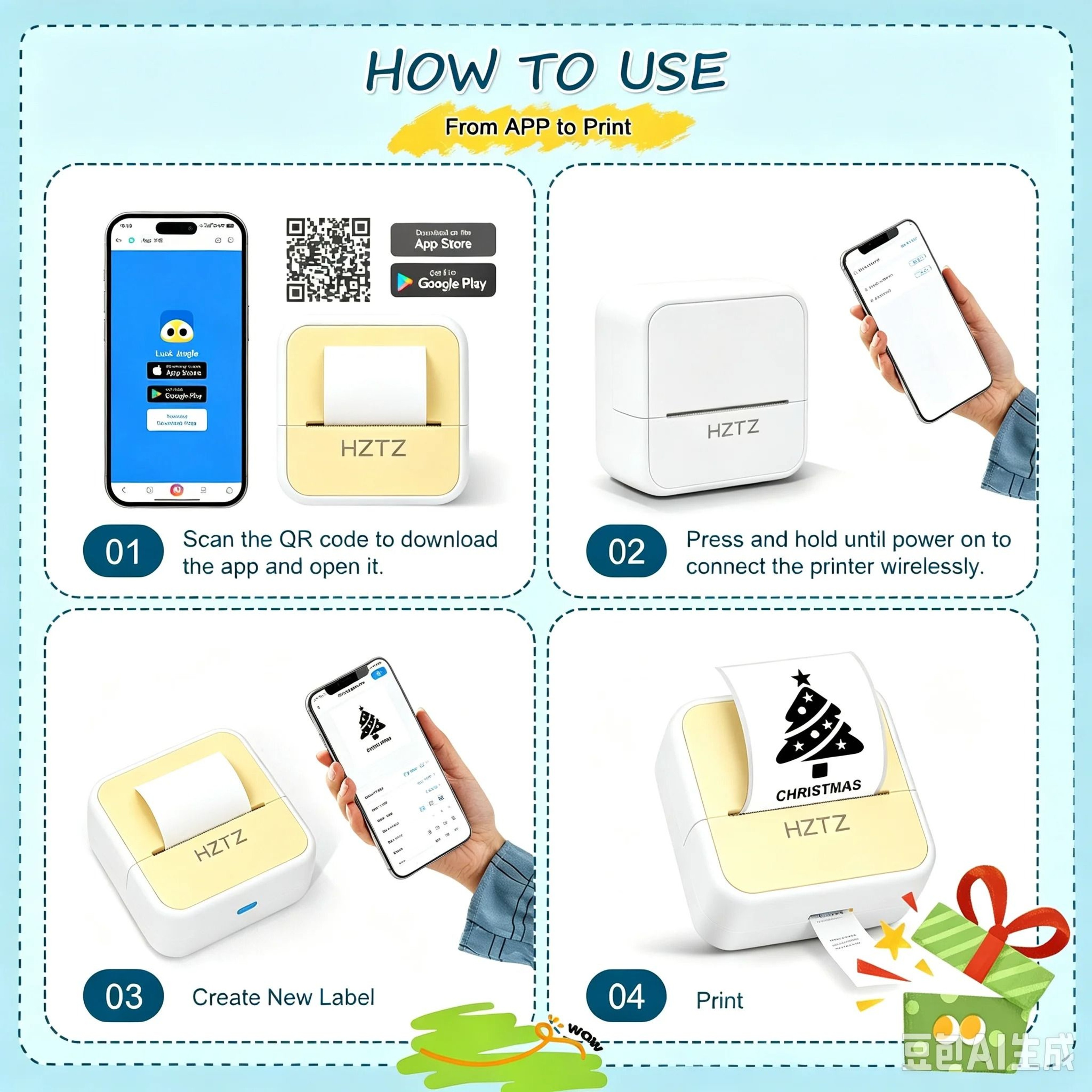 Mini Wireless Thermal Photo Printer With 12 Paper Rolls 2