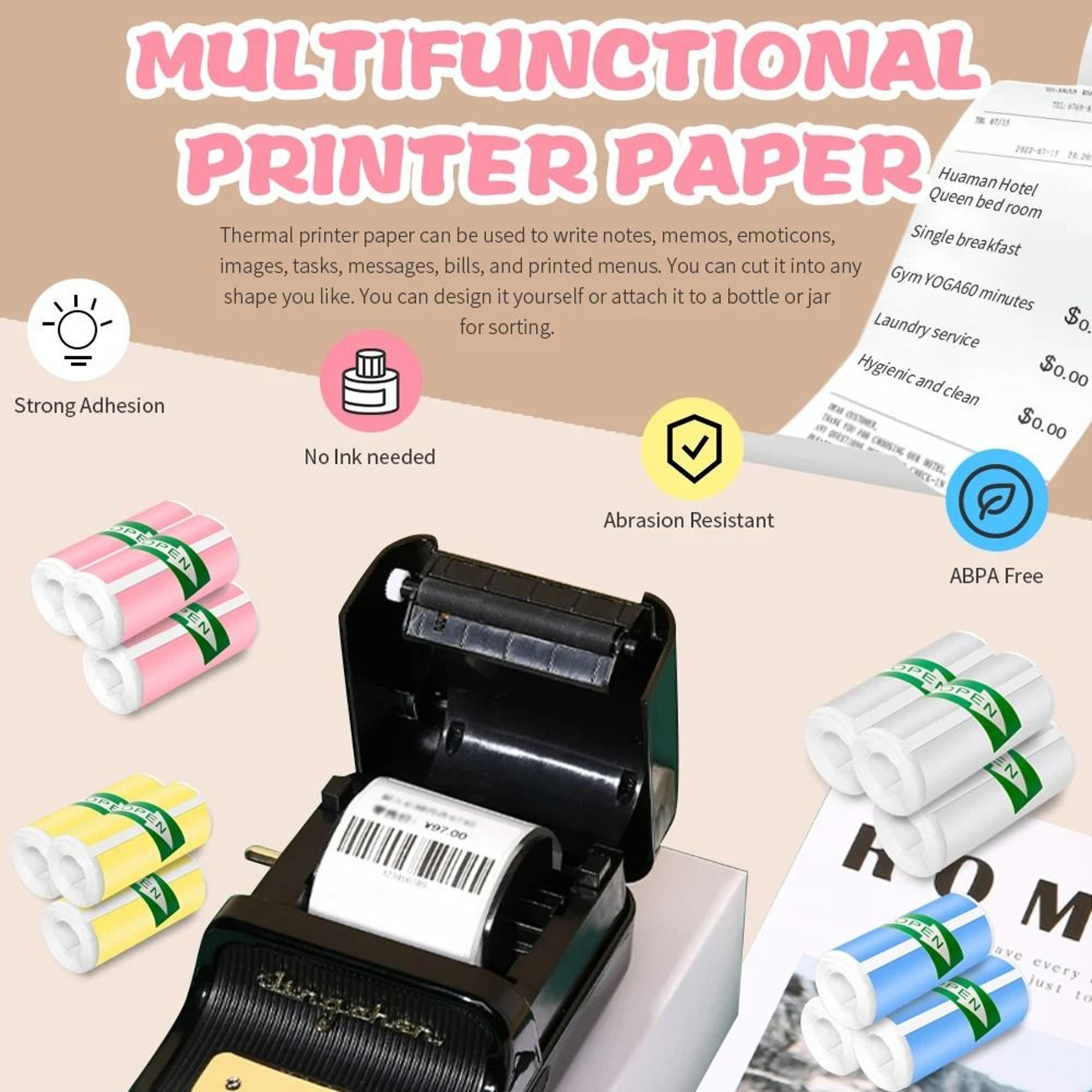Mini Printer Colorful Adhesive Thermal Paper Rolls 5