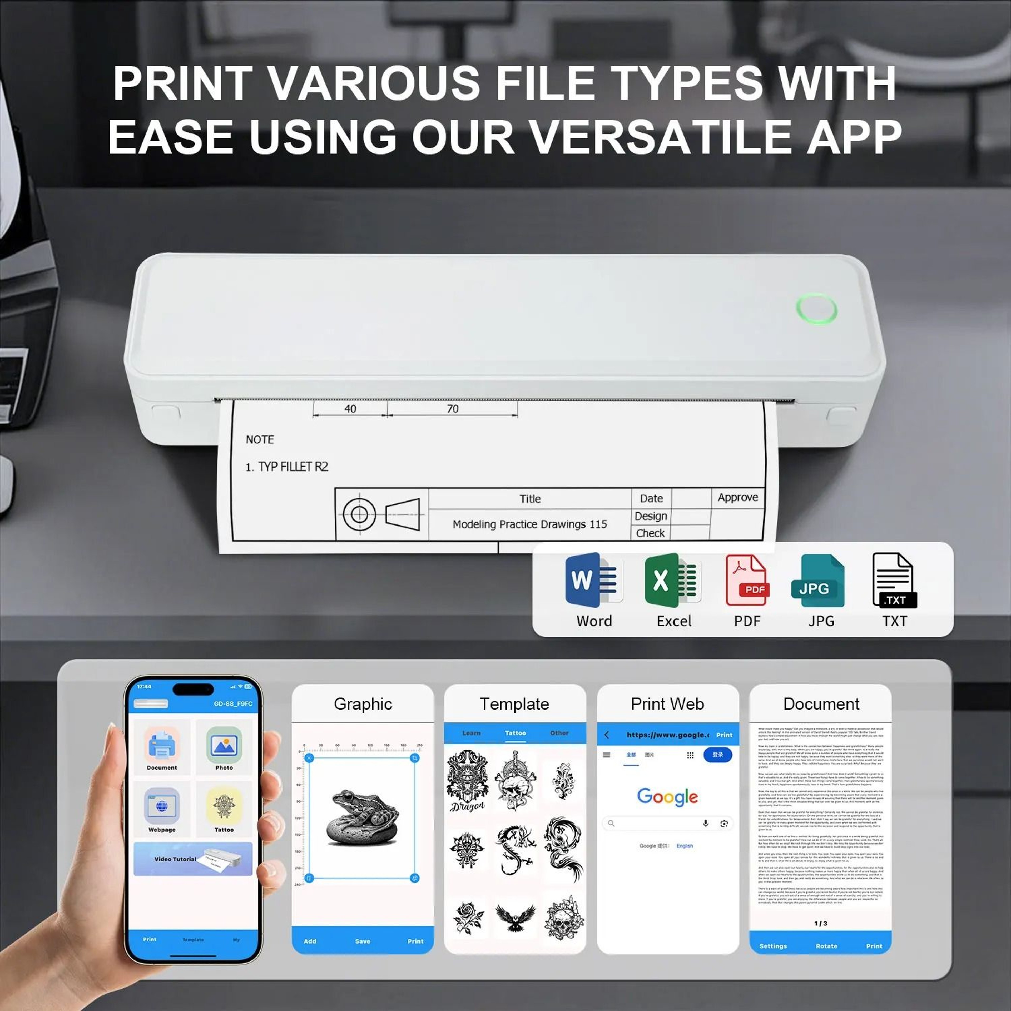 A4 Wireless 203DPI Portable Thermal Printer 2
