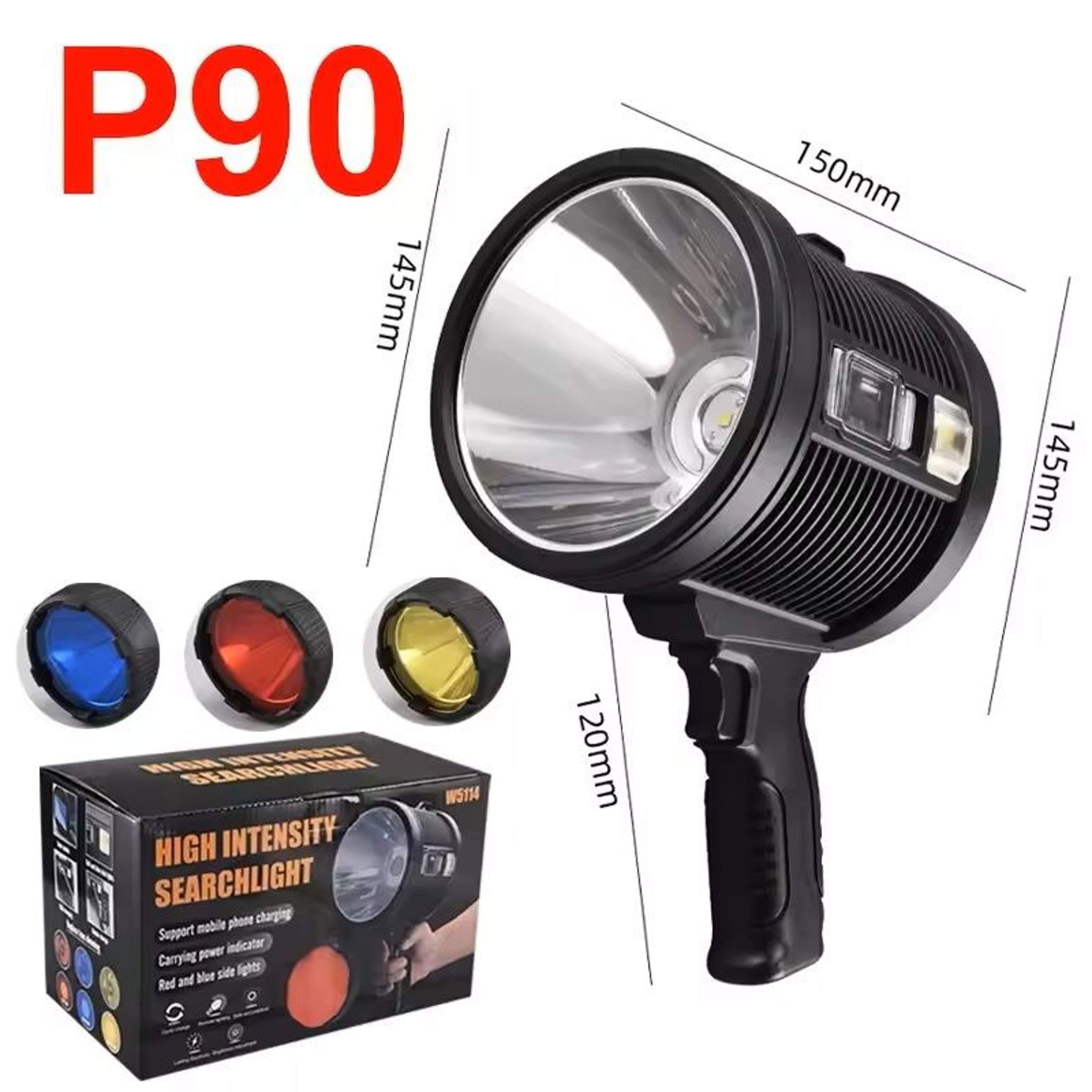 Rechargeable Spotlight 1000000 Lumens Handheld Flashlight With COB And Solar Panels 9
