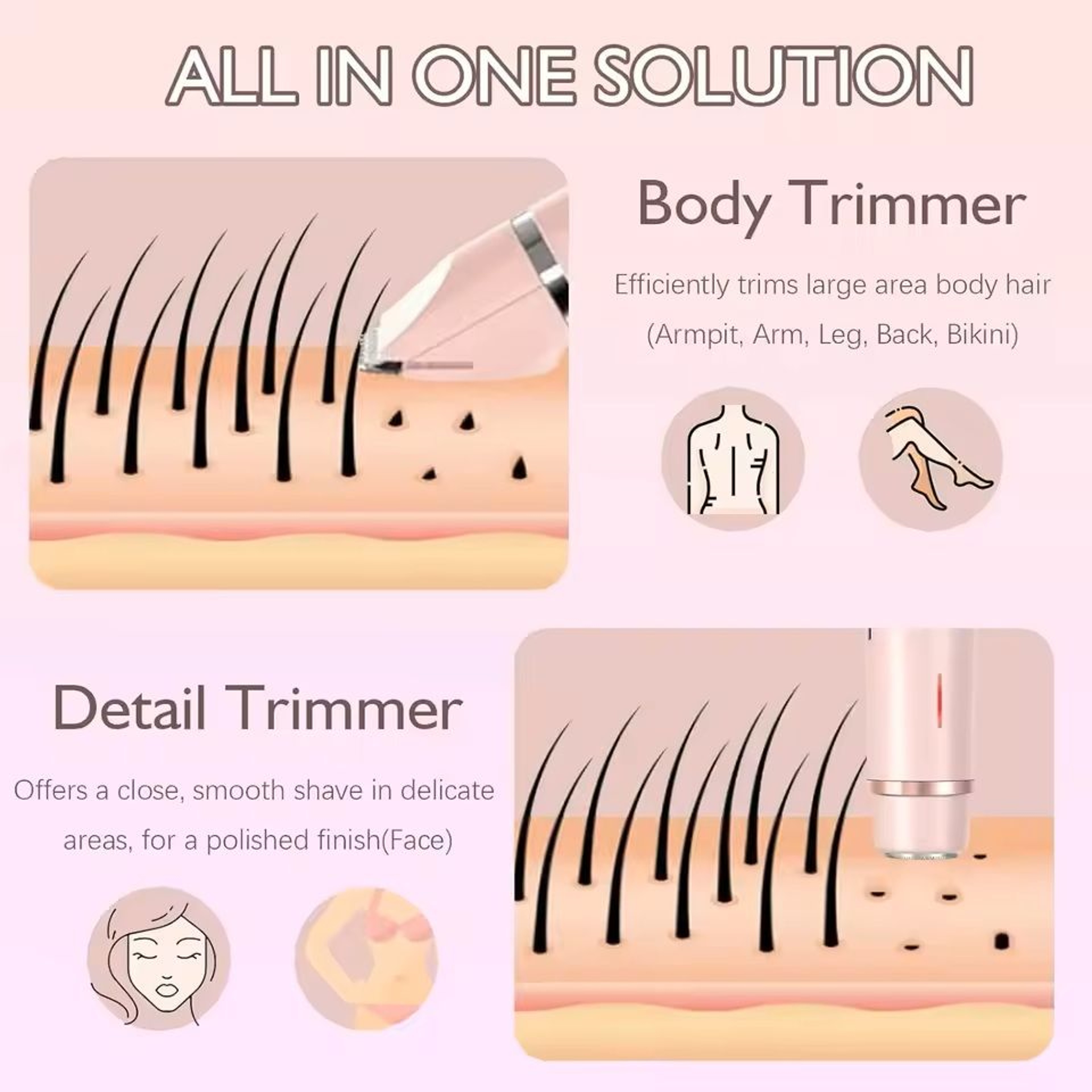 2 In 1 Women Electric Painless Hair Removal Razor And Trimmer 3