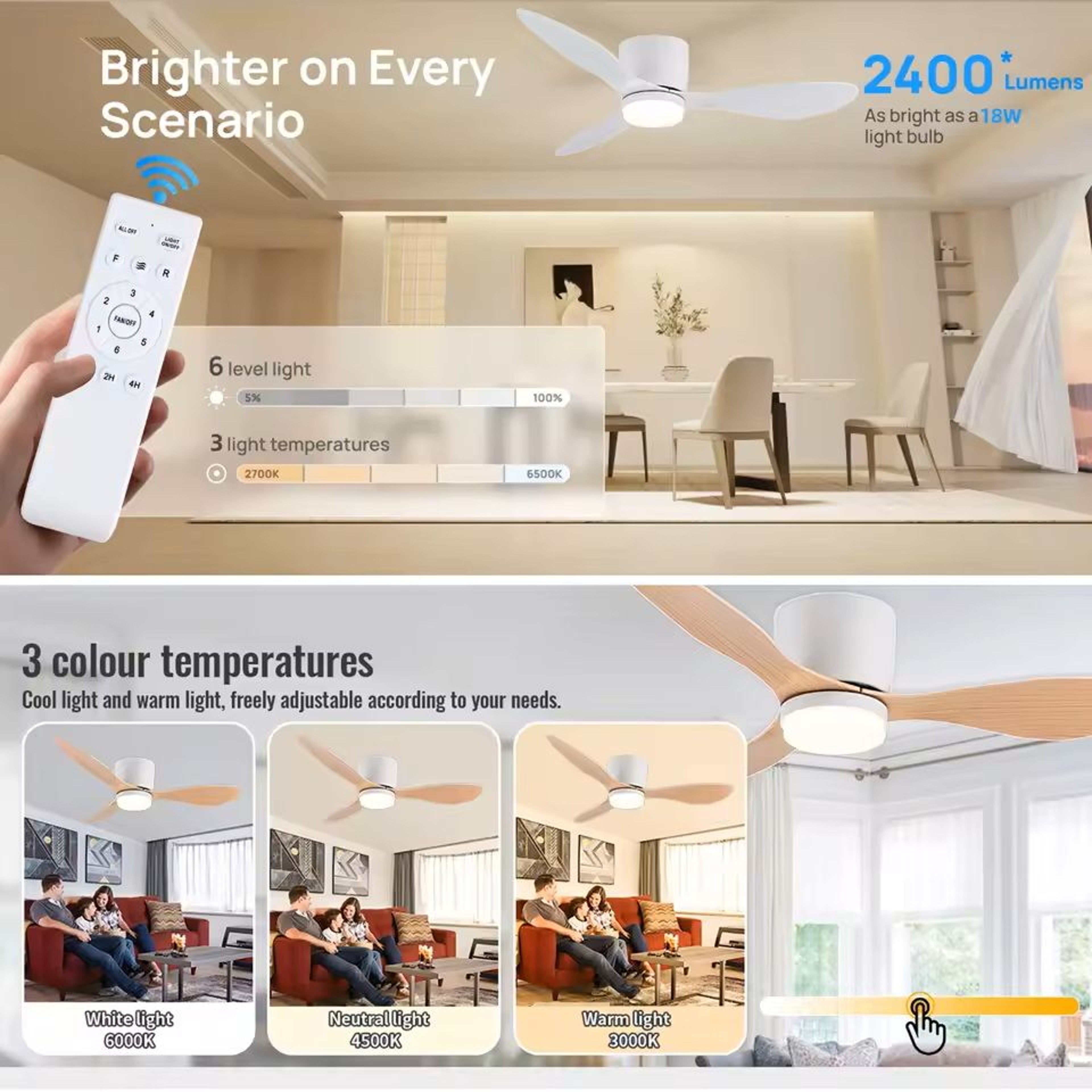 IRALAN Ceiling Fan With Light Reversible DC Motor 6 Speed Dimmable 1