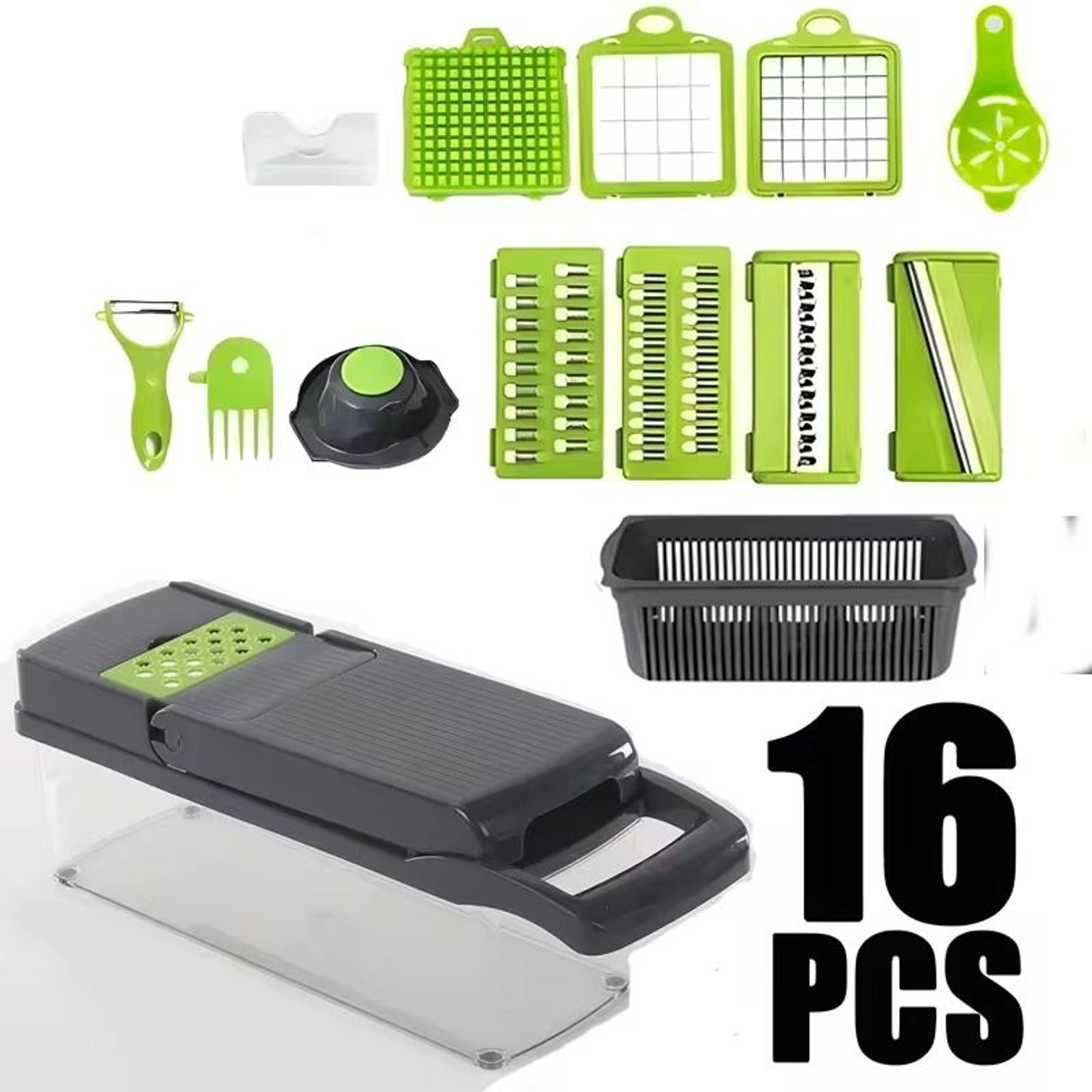 Multifunction Vegetable Slicer And Food Chopper With Grater Blades And Basket Set 7