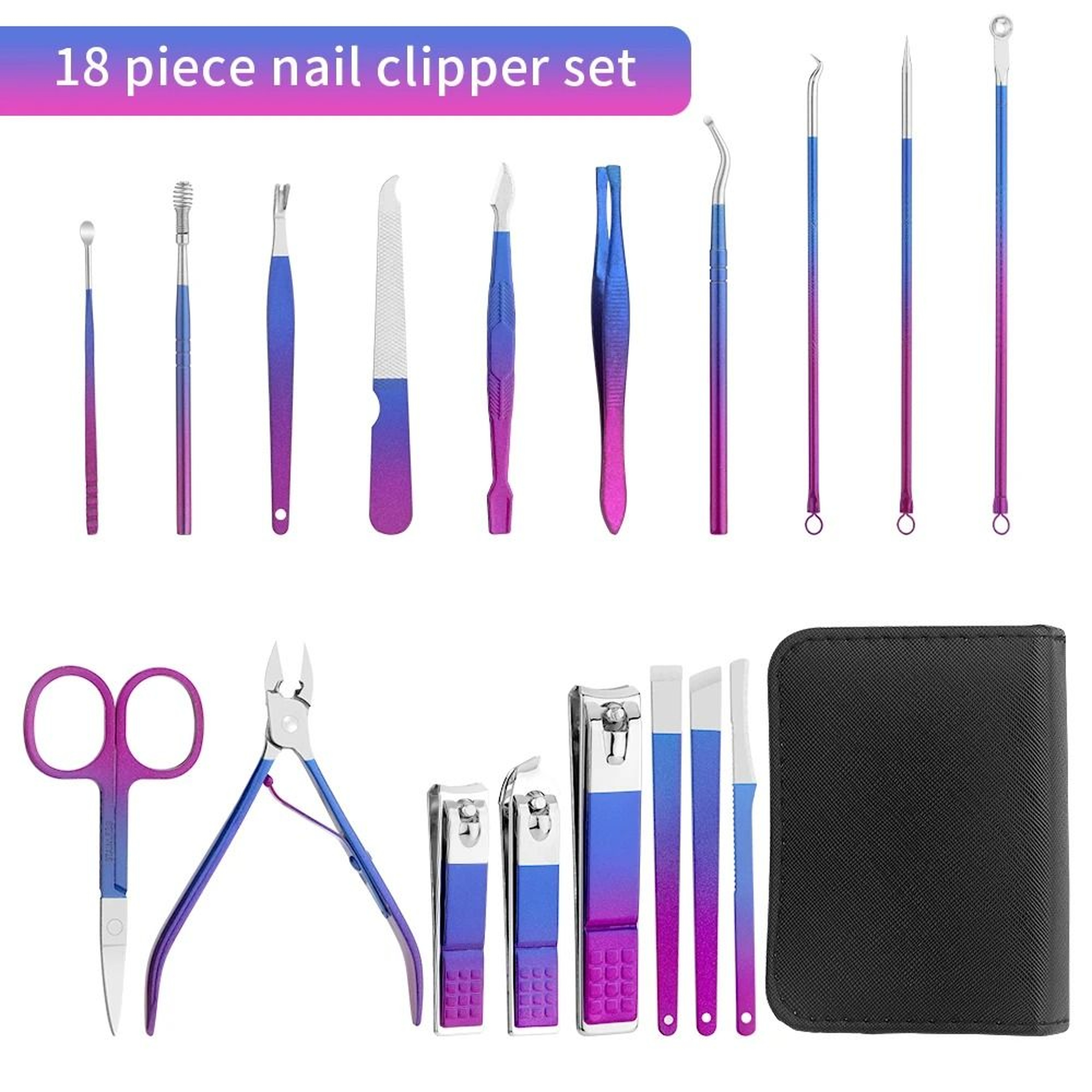 Stainless Steel Gradient Manicure And Pedicure Kit With Nail Scissors And Travel Case 1