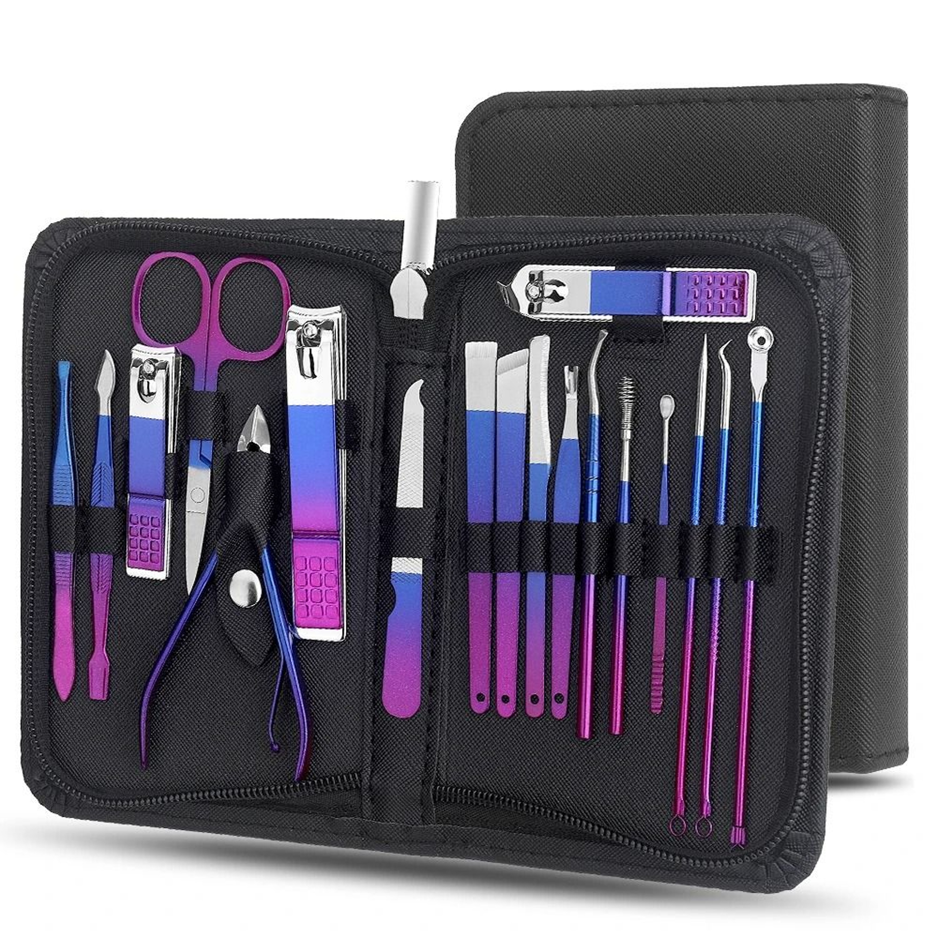 Stainless Steel Gradient Manicure And Pedicure Kit With Nail Scissors And Travel Case 5