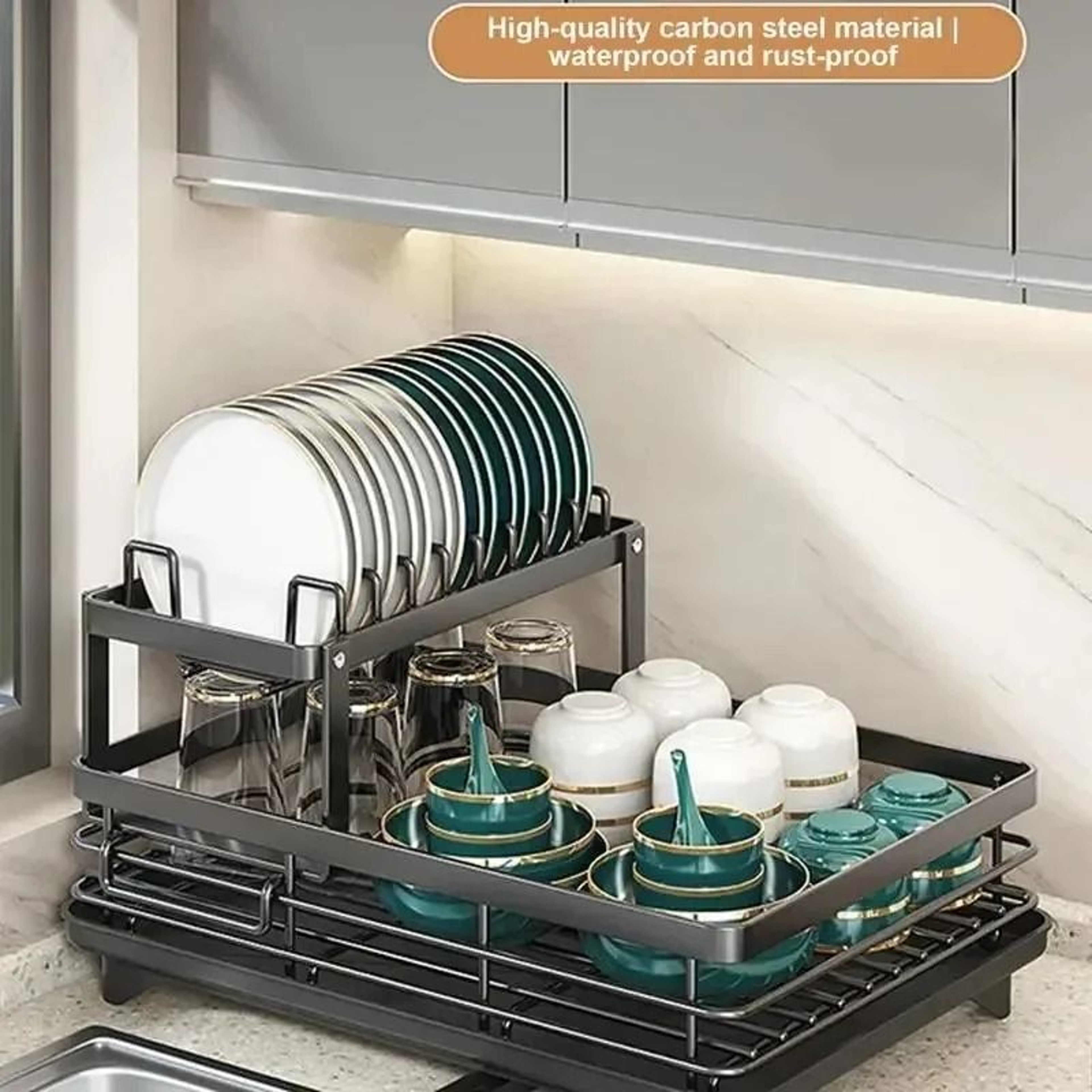 Adjustable Over Sink Dish Drying Rack With Drainboard And Cutlery Storage For Kitchen Counters 2