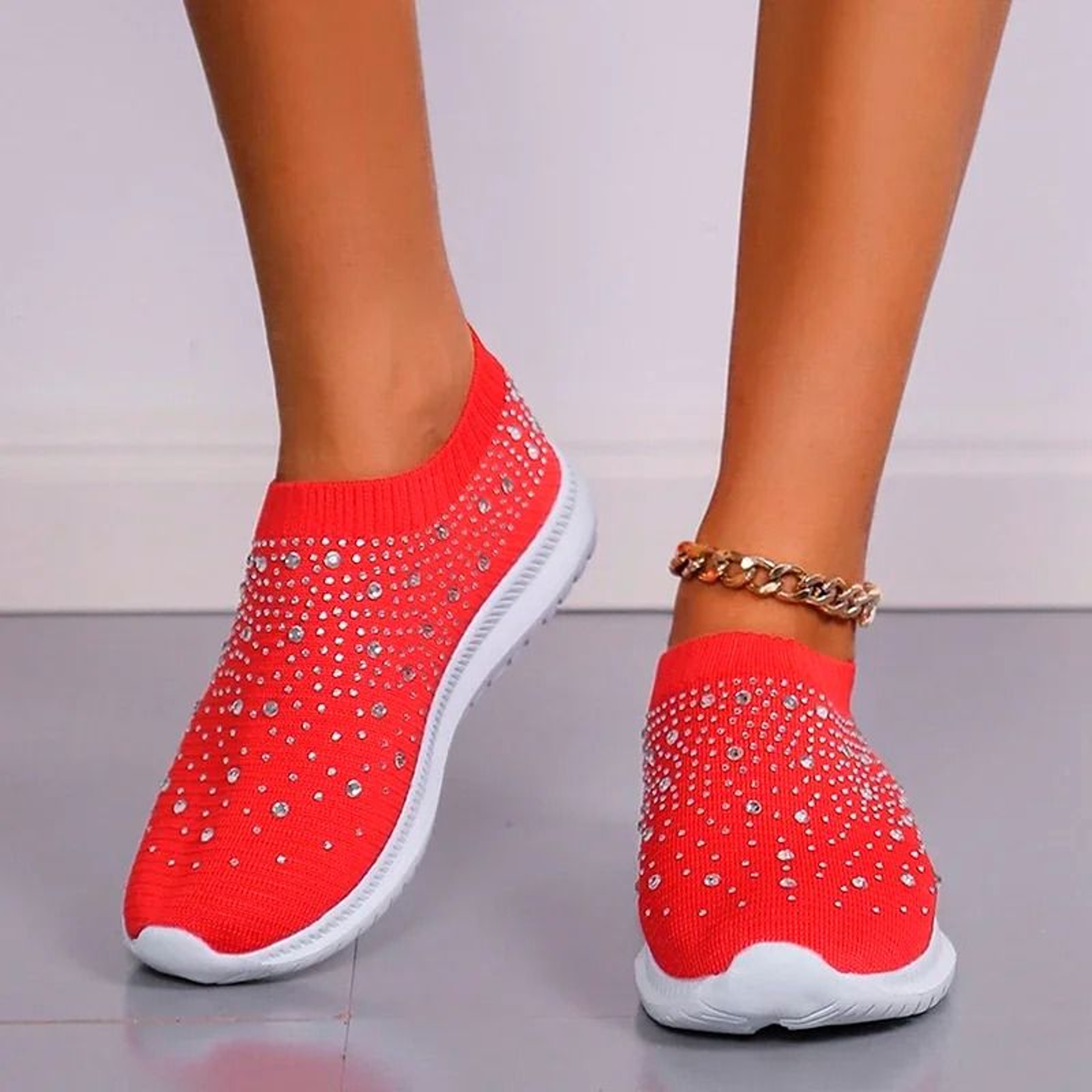 Crystal Mesh Slip On Sneakers For Women With Soft Sole And Breathable Design 11