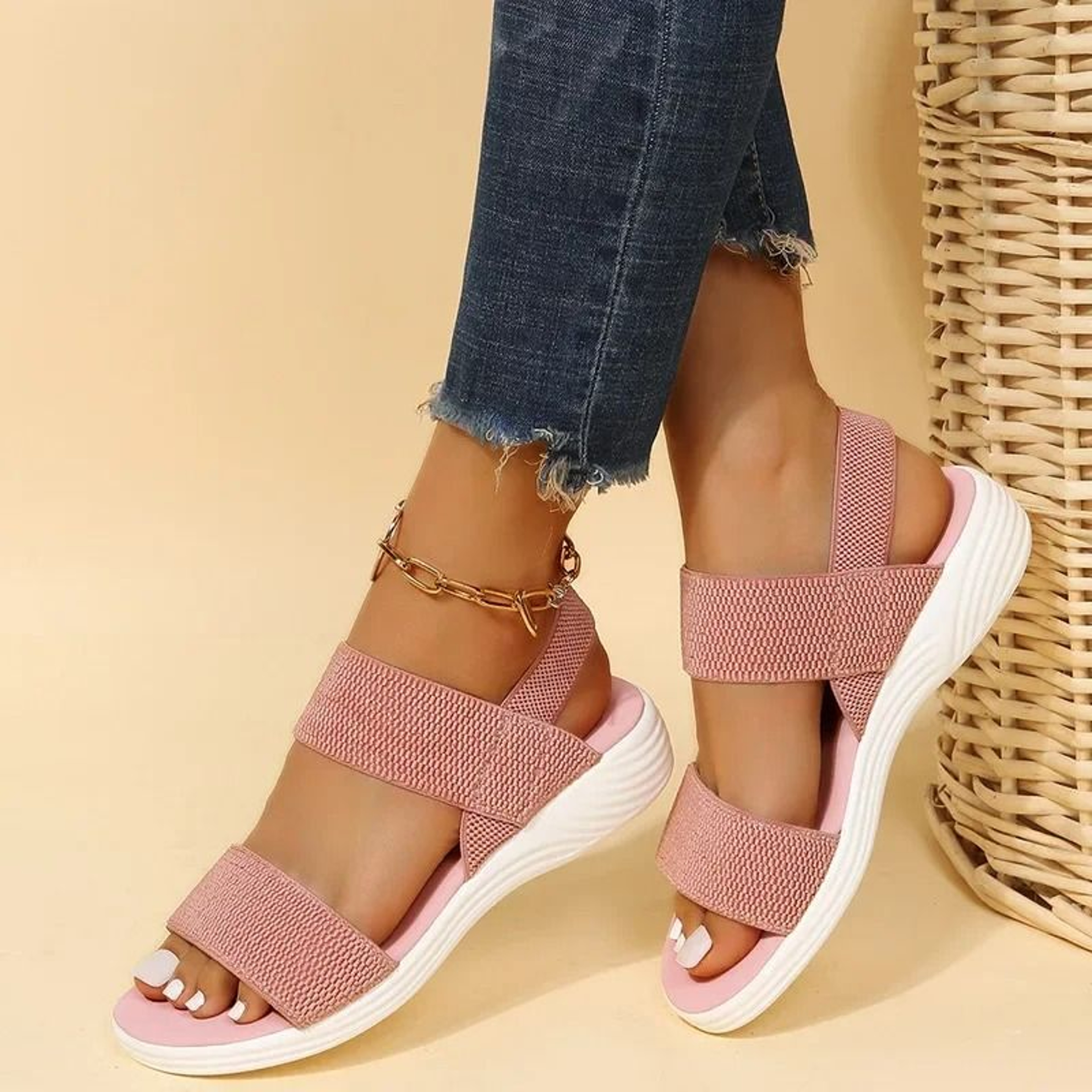 Women Knit Wedge Sandals With Elastic Slip On Fit And Lightweight Sole For Summer Walking Comfort 0