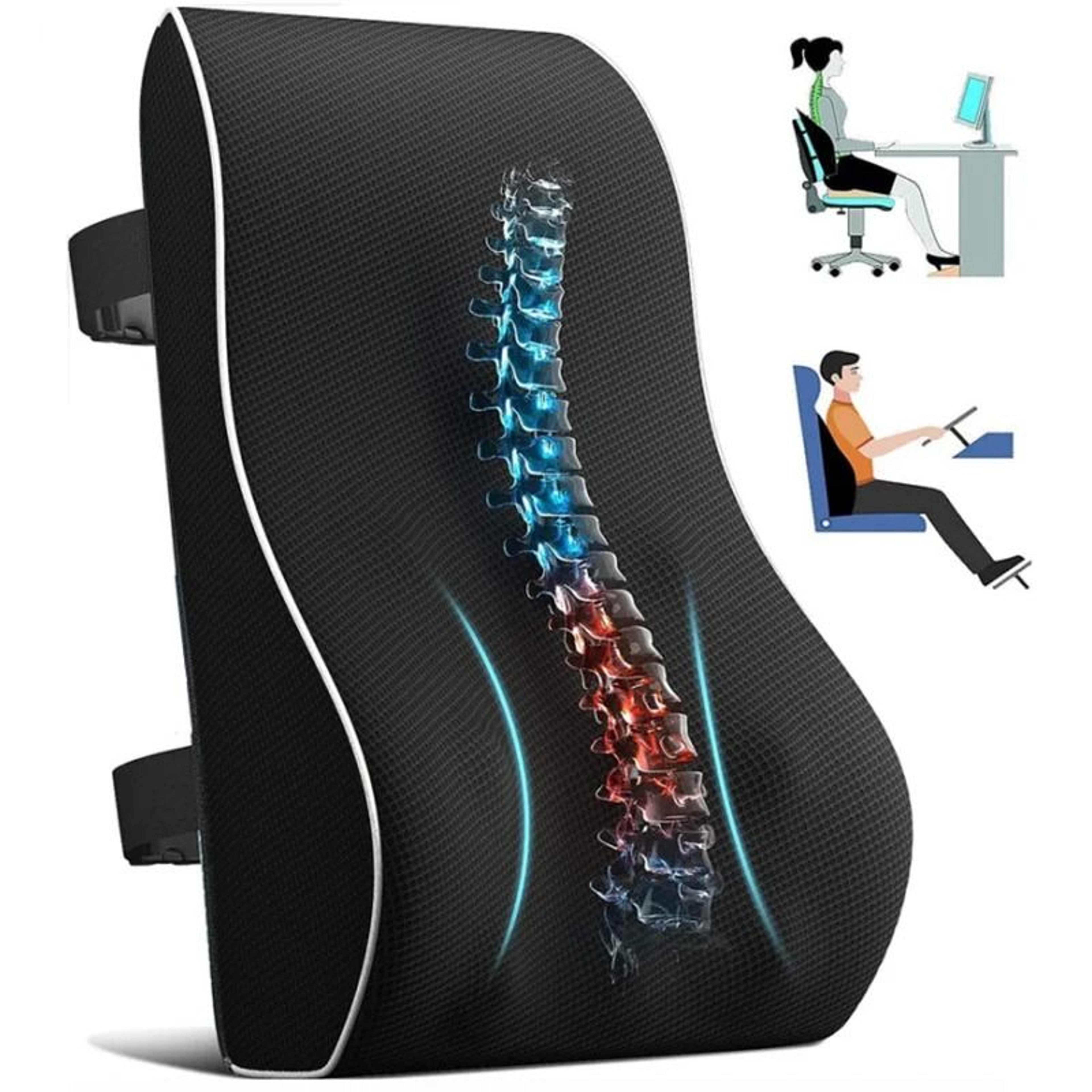 Memory Foam Lumbar Support Cushion For Car And Office Chair Back Relief 6