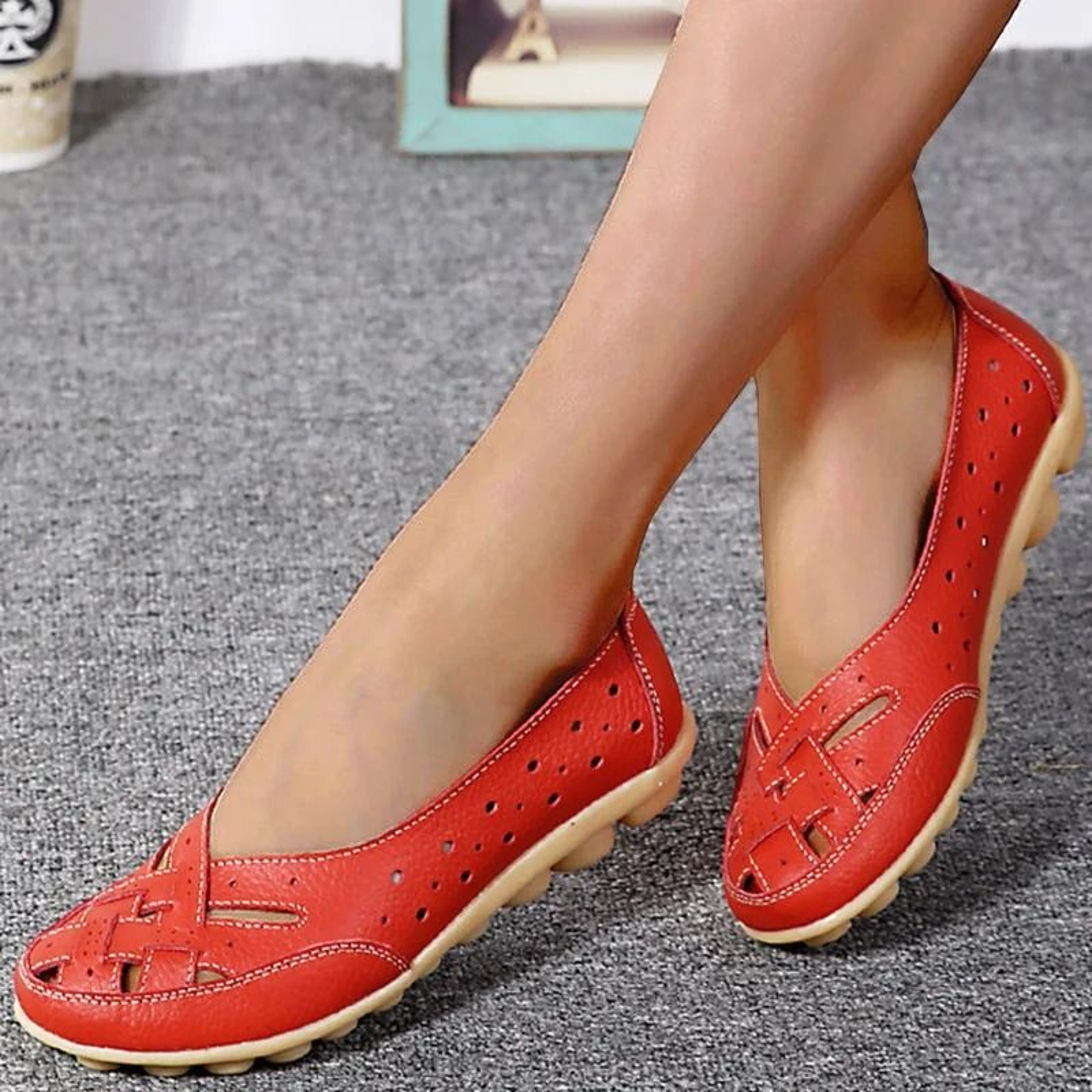 Soft Leather Slip On Loafers For Women Breathable Summer Flat Shoes For Nursing Casual Comfort And  2