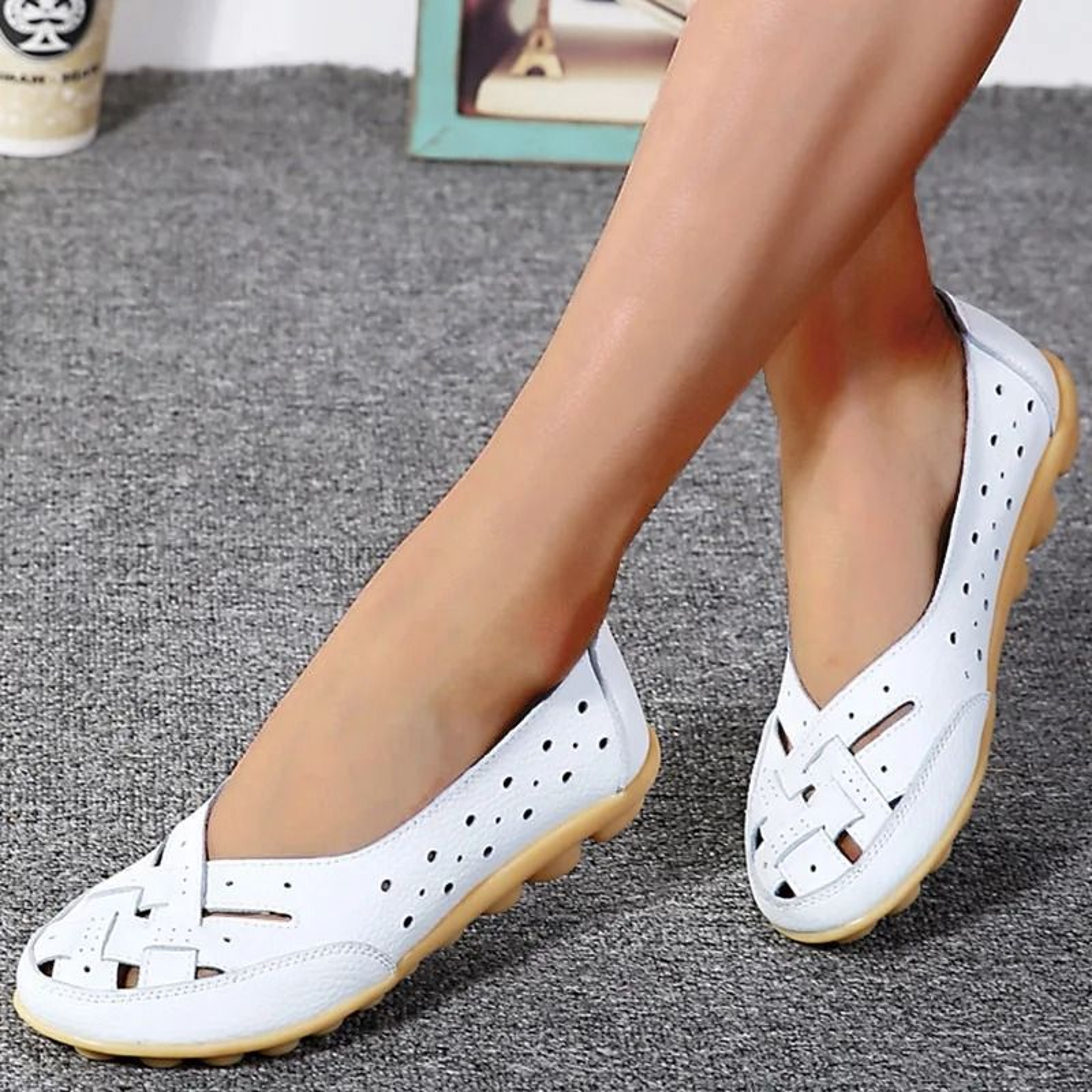 Soft Leather Slip On Loafers For Women Breathable Summer Flat Shoes For Nursing Casual Comfort And  4