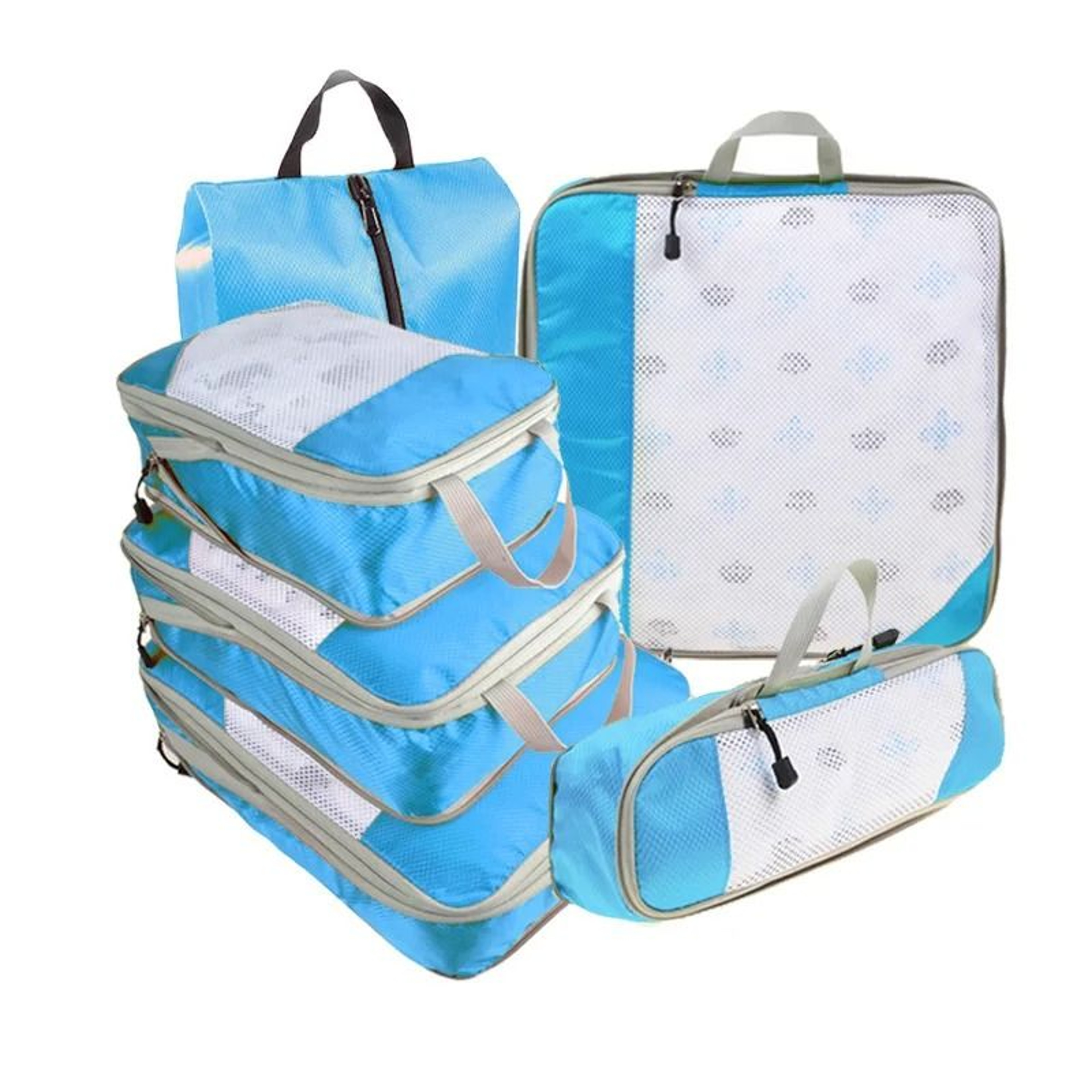 6 Piece Travel Compression Packing Cube Set With Mesh Storage And Shoe Bag For Lightweight Luggage  13