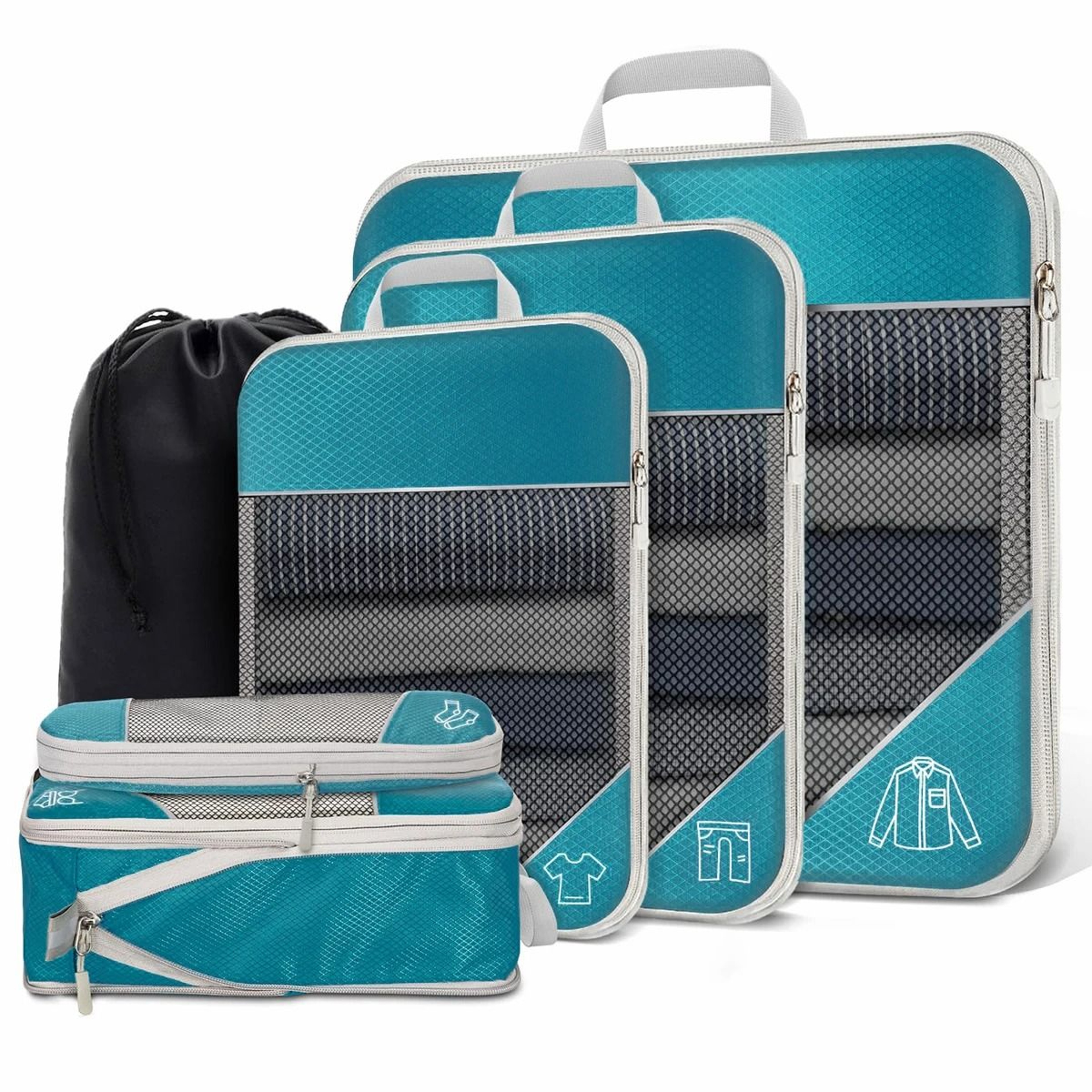 6 Piece Travel Compression Packing Cube Set With Mesh Storage And Shoe Bag For Lightweight Luggage  16