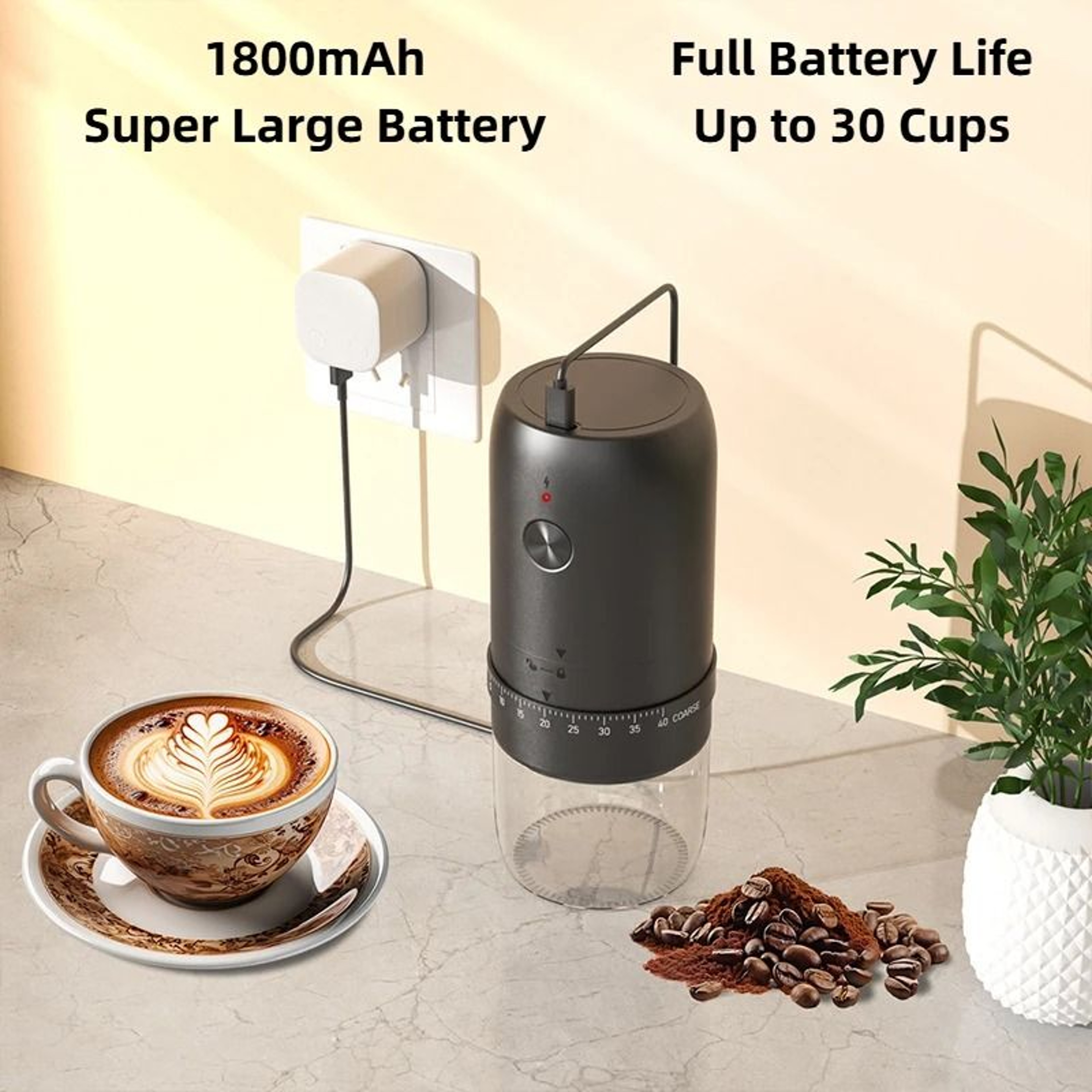 Electric Coffee Grinder With Adjustable 40 Gears And Rechargeable Battery 2