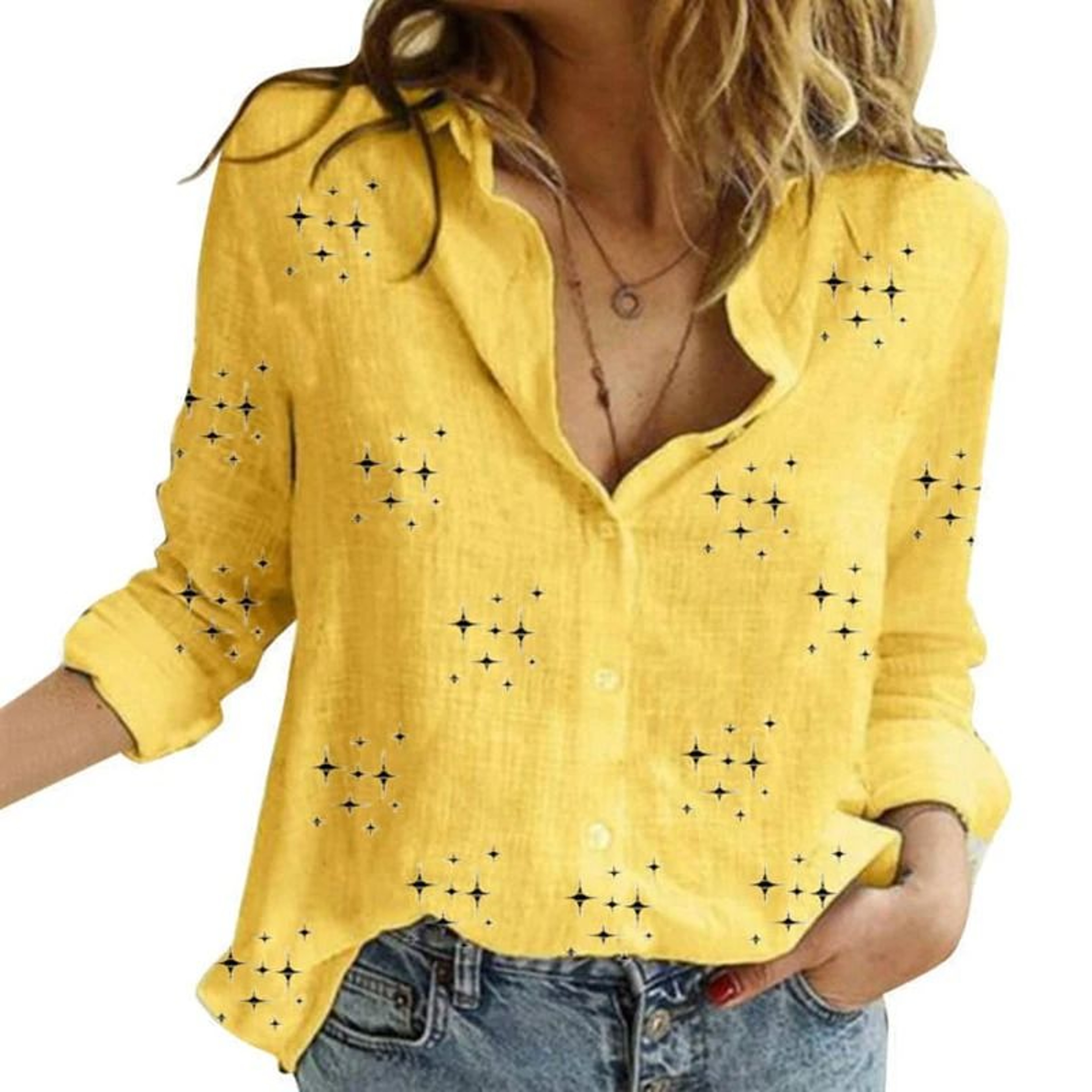 Womens Cotton Linen Button Down Lapel Blouse 22
