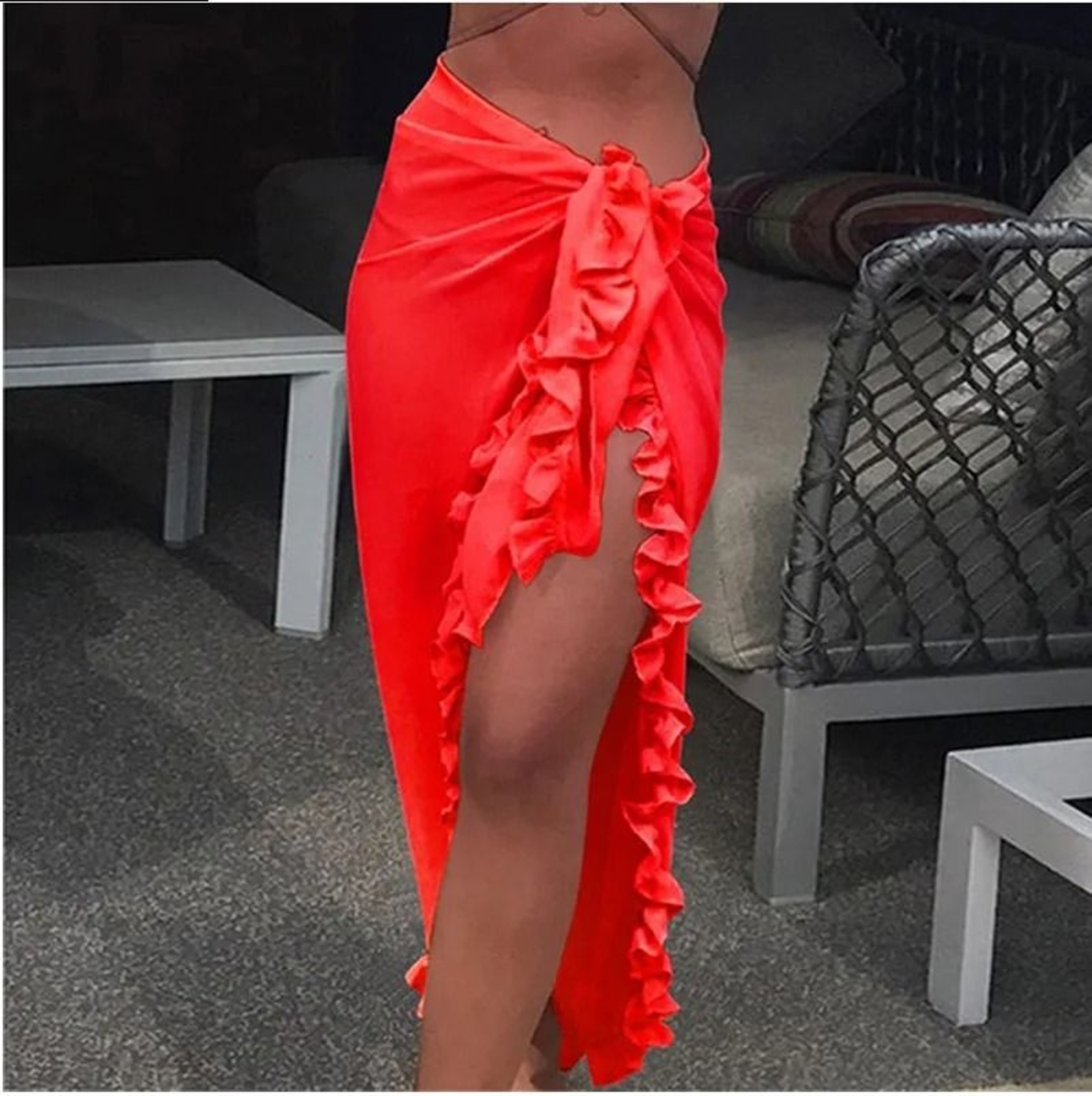 Womens Ruffle Sarong Cover Up Beach Wrap Tie Bikini Skirt 4