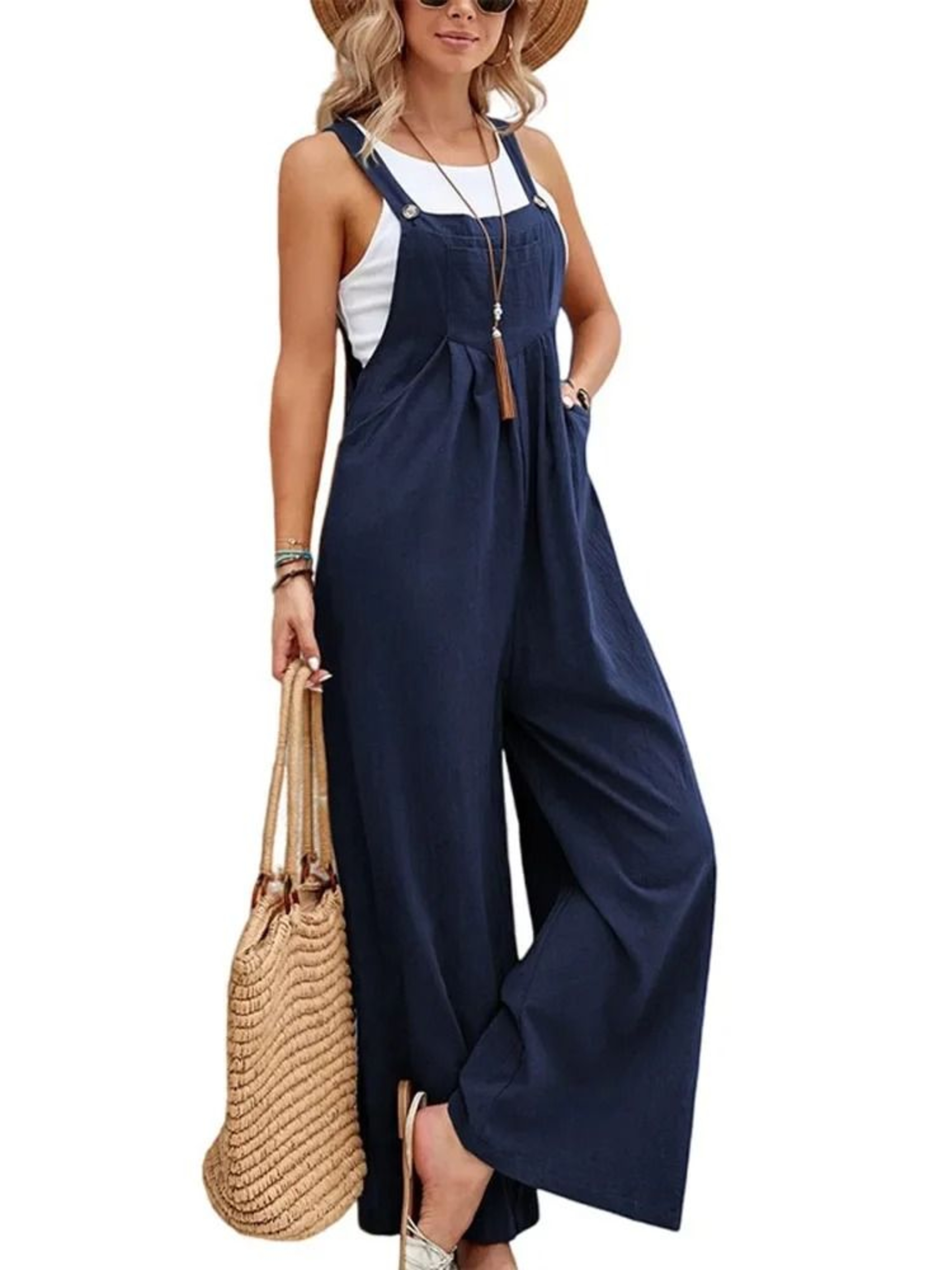 Women Loose Fit Fashion Overalls Wide Leg Baggy Bib Overalls Jumpsuit Dungarees Summer Jumpsuit Cas 6