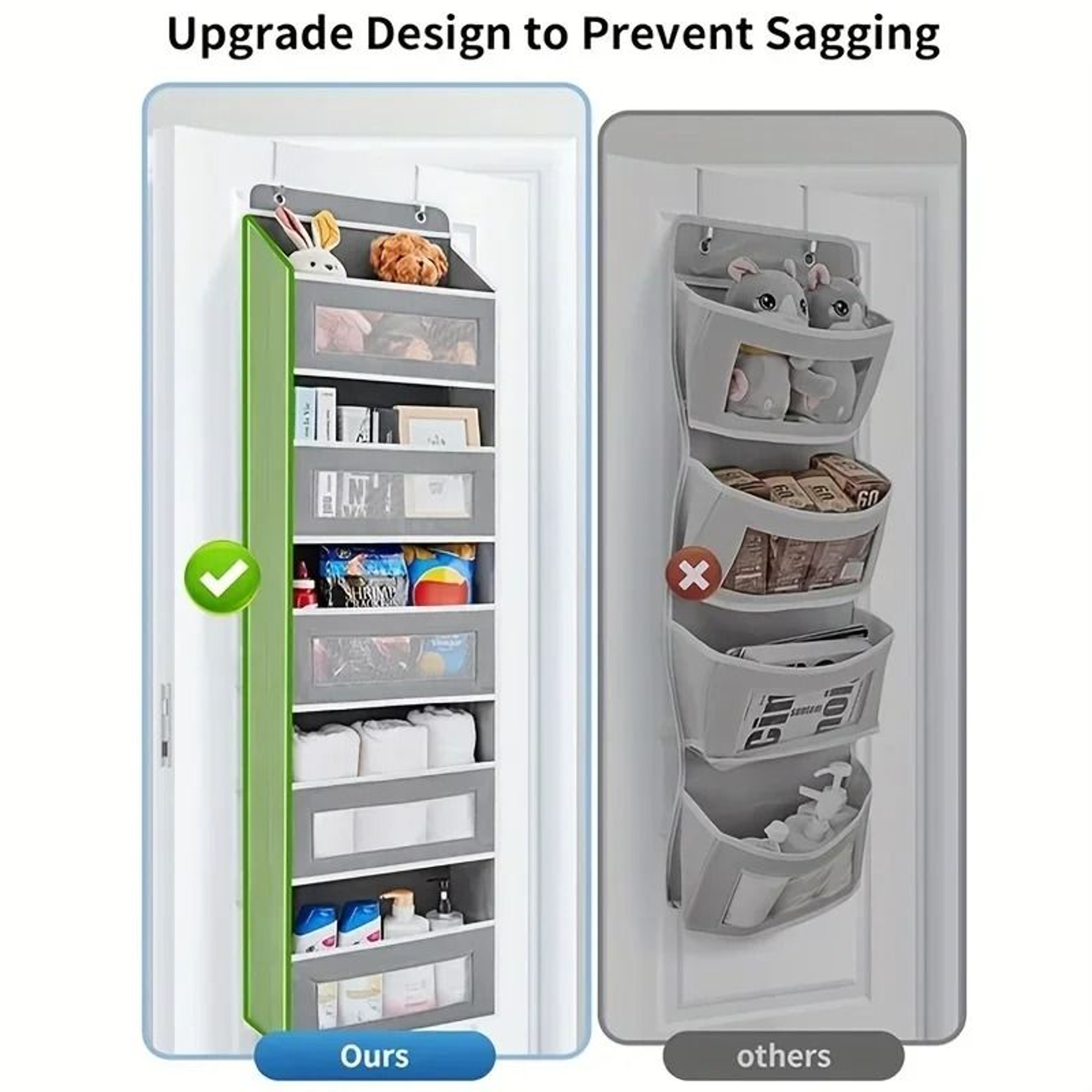 5 Shelf Hanging Storage Organizer Behind Door Anti Tilt Large Capacity Pockets 2