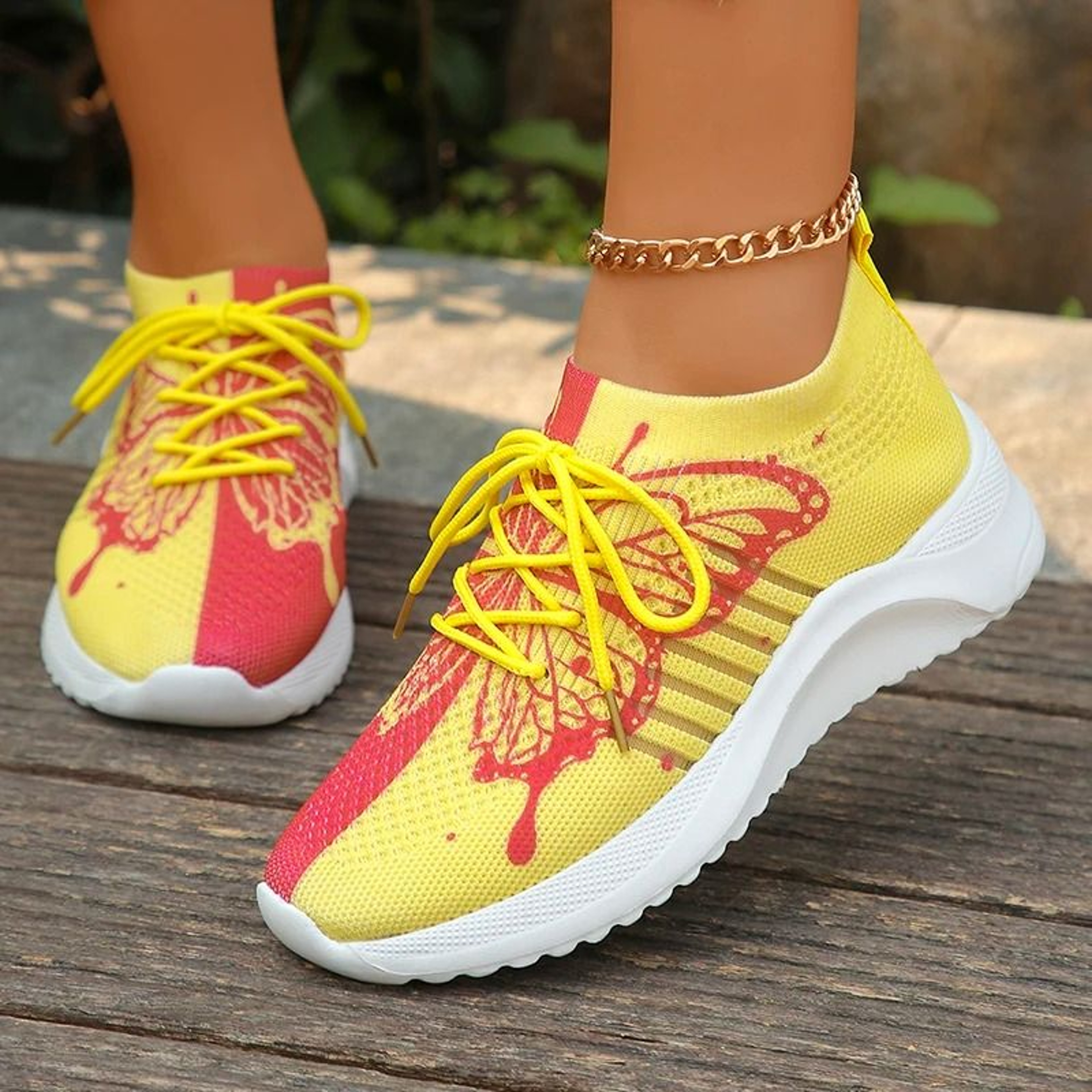 Letters Floral Print Platform Sneakers For Women Fashion Knitting Casual Sports Shoes 11
