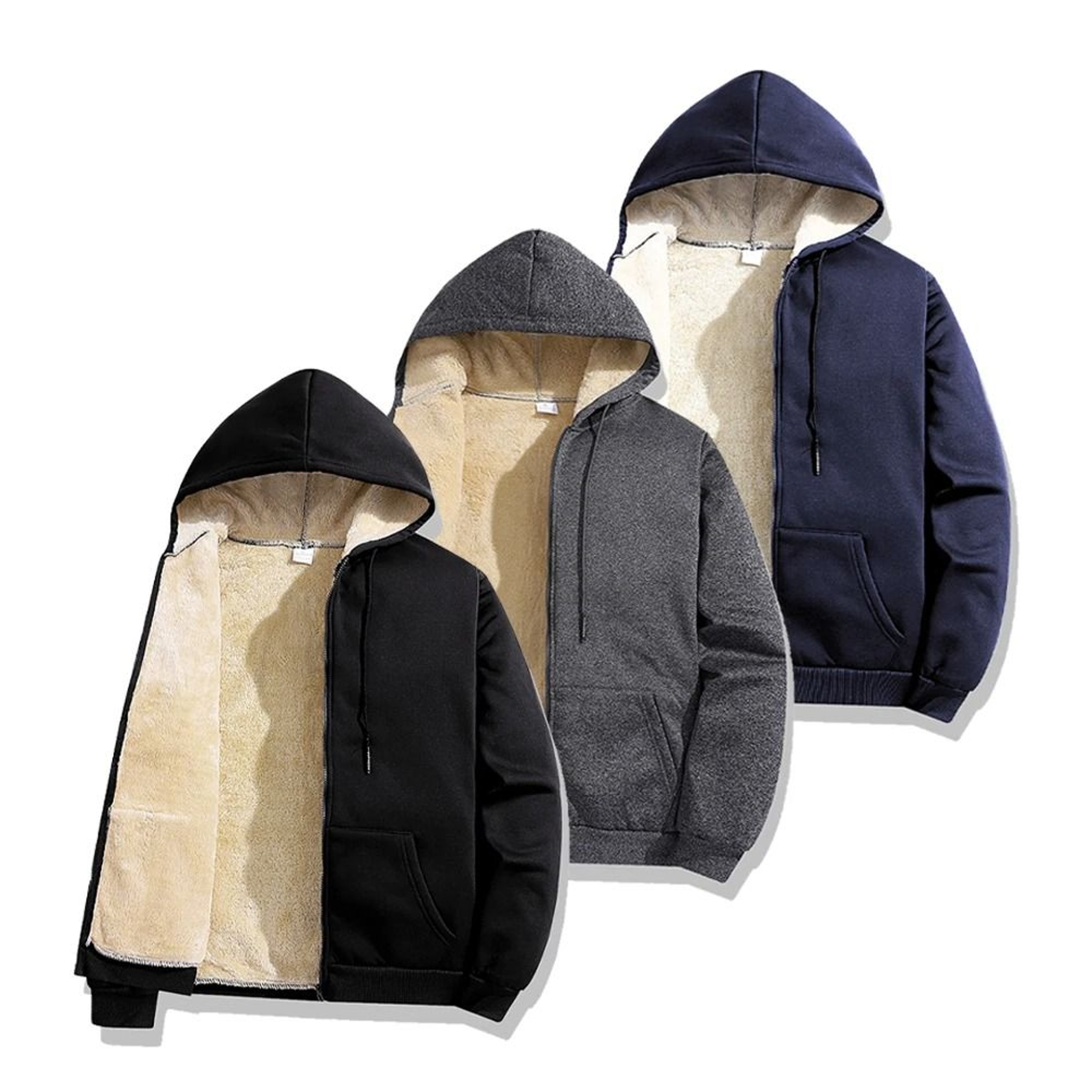 Mens Warm Lambswool Winter Hoodie Jacket Plus Sizes Casual Zip Up Long Sleeve 0