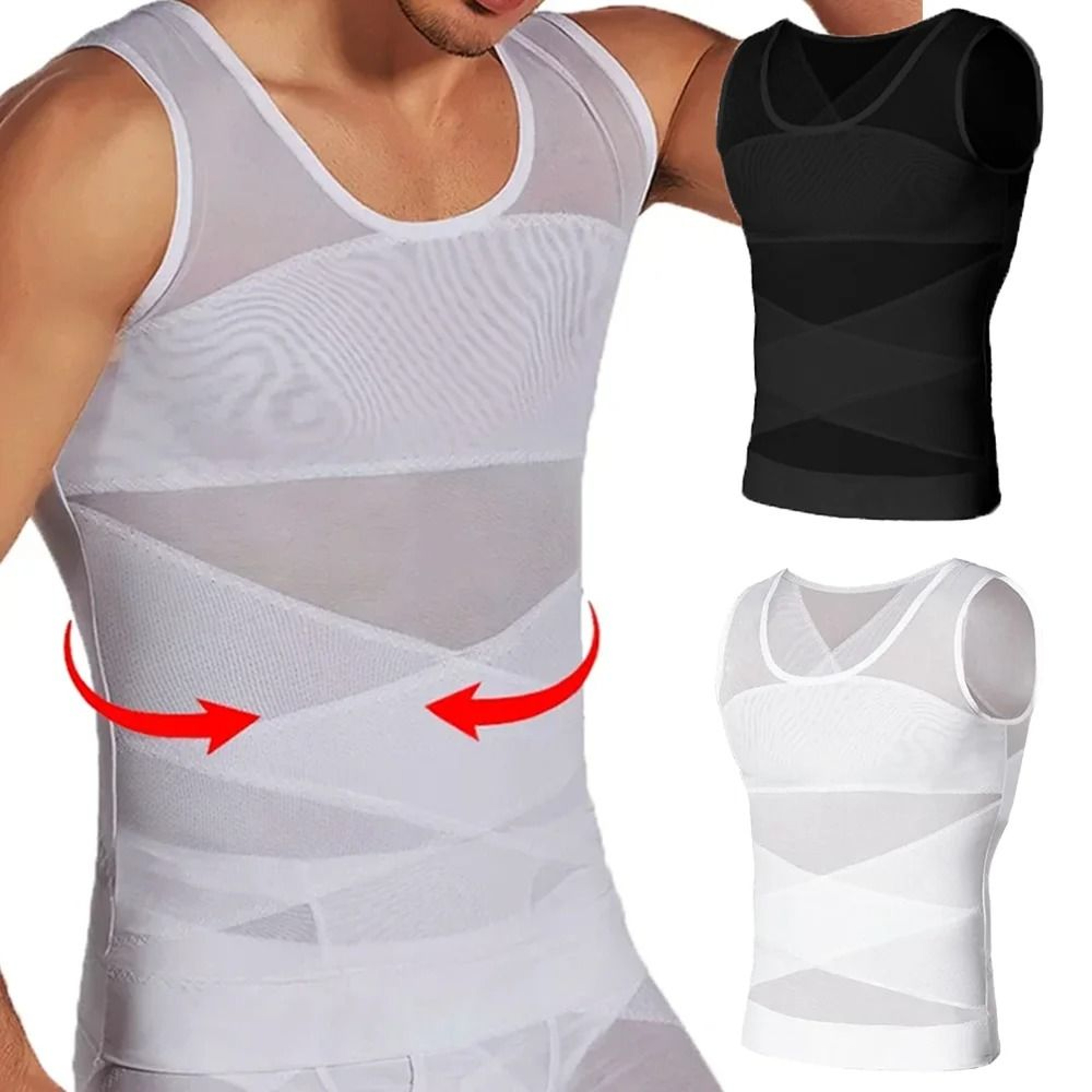 Mens Breathable Compression Tummy Control Undershirt Slimming Body Shaper Tank Top For Workout And  0